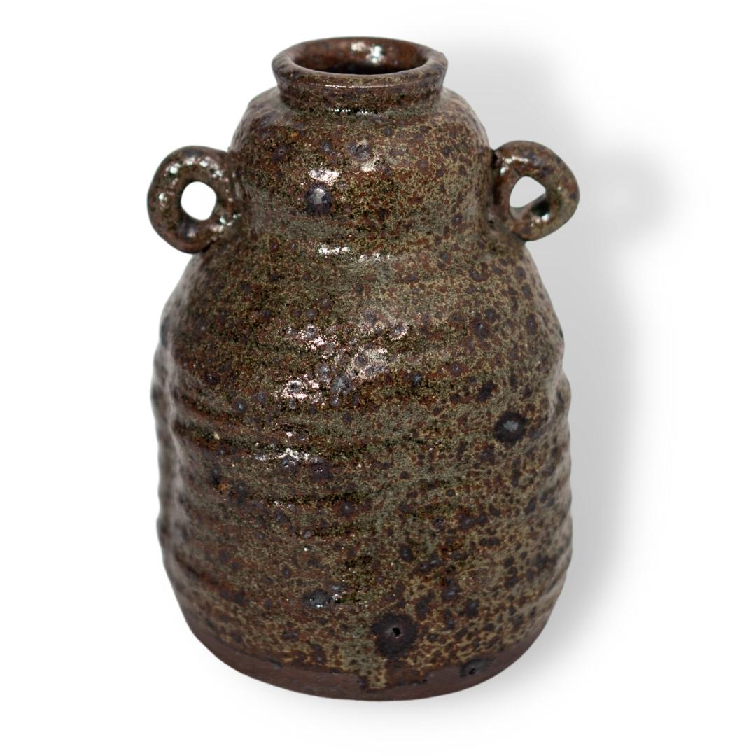 Bình Hoa Sành Men Nâu Dáng Bụng Móp