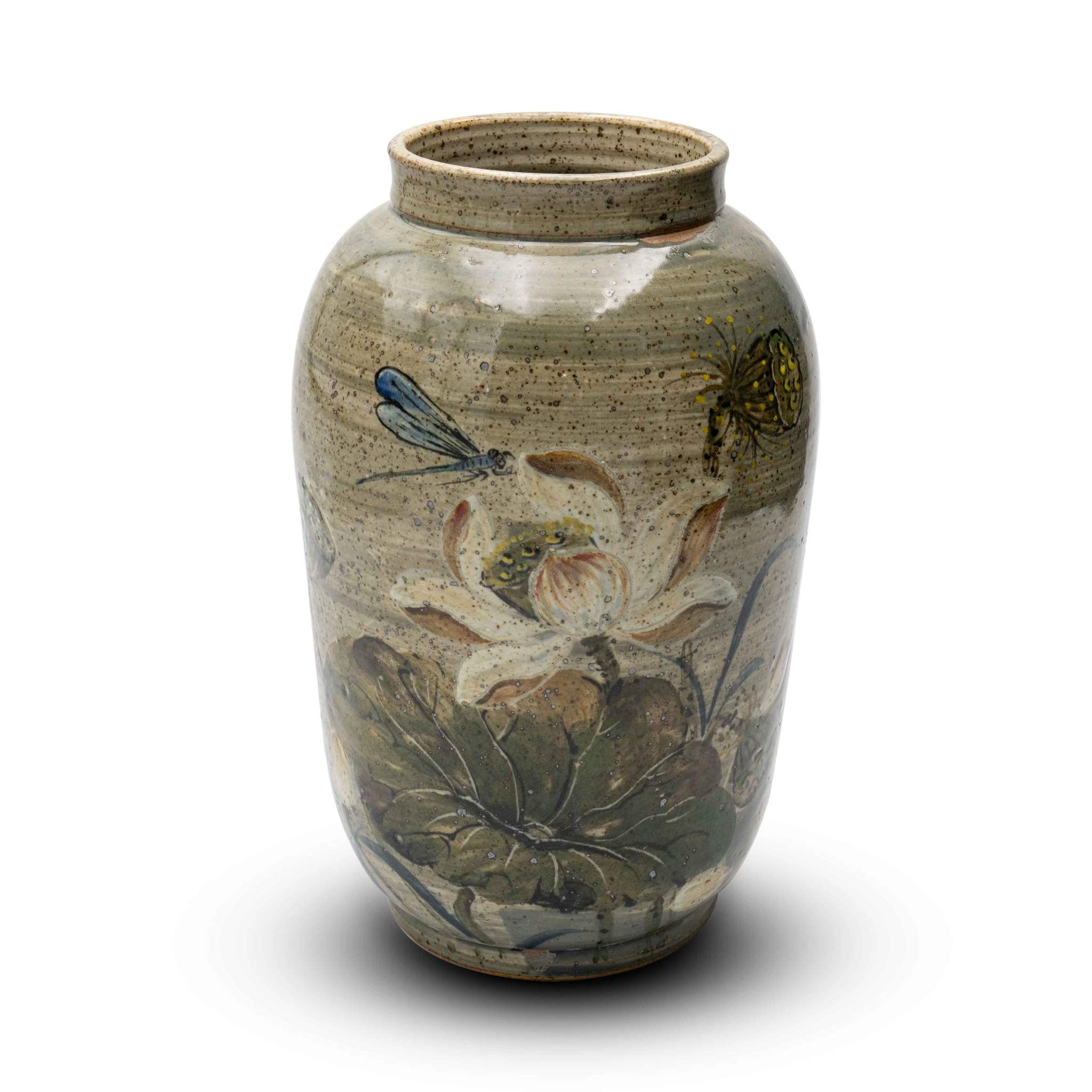 Bình Gốm Hoa Sen Men Tiêu