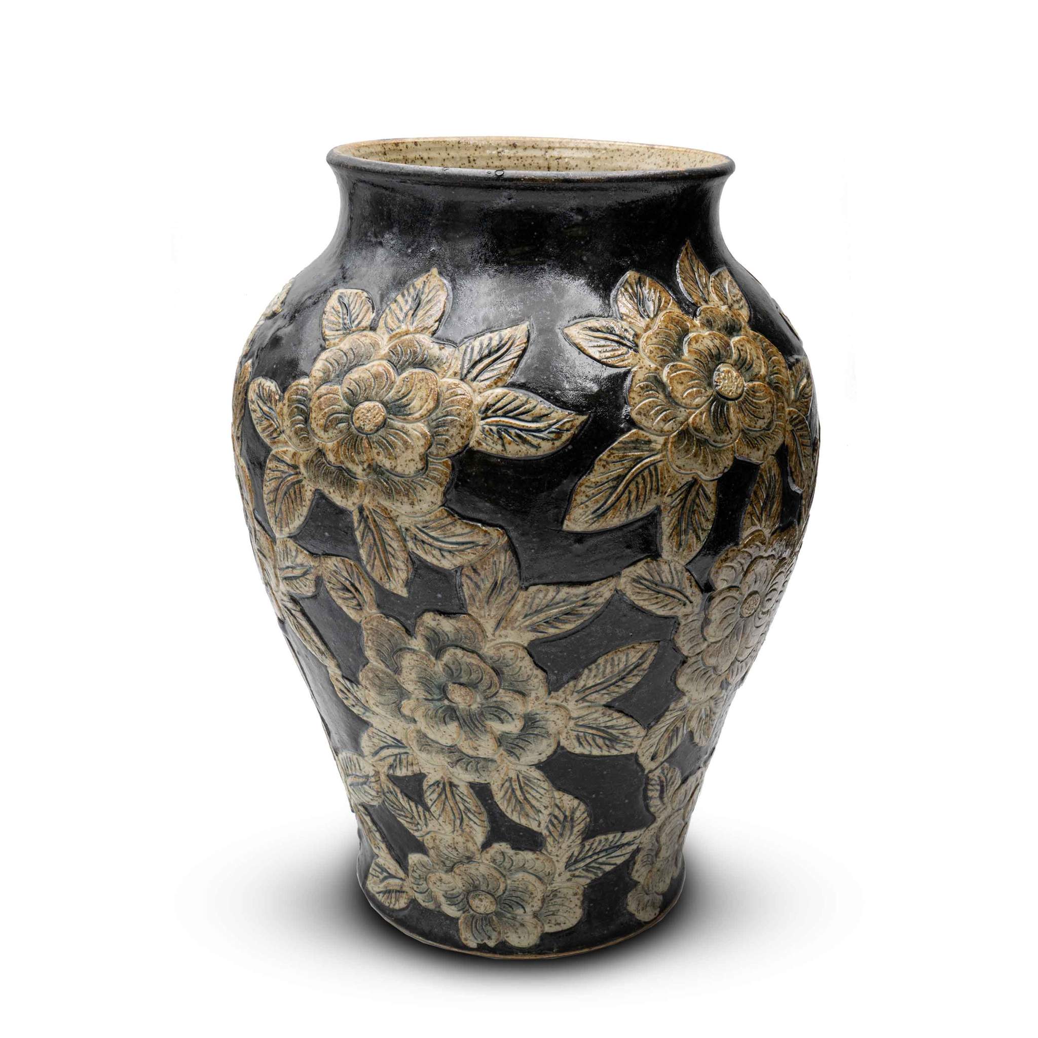 Bình Gốm Khắc Hoa Hải Đường 01