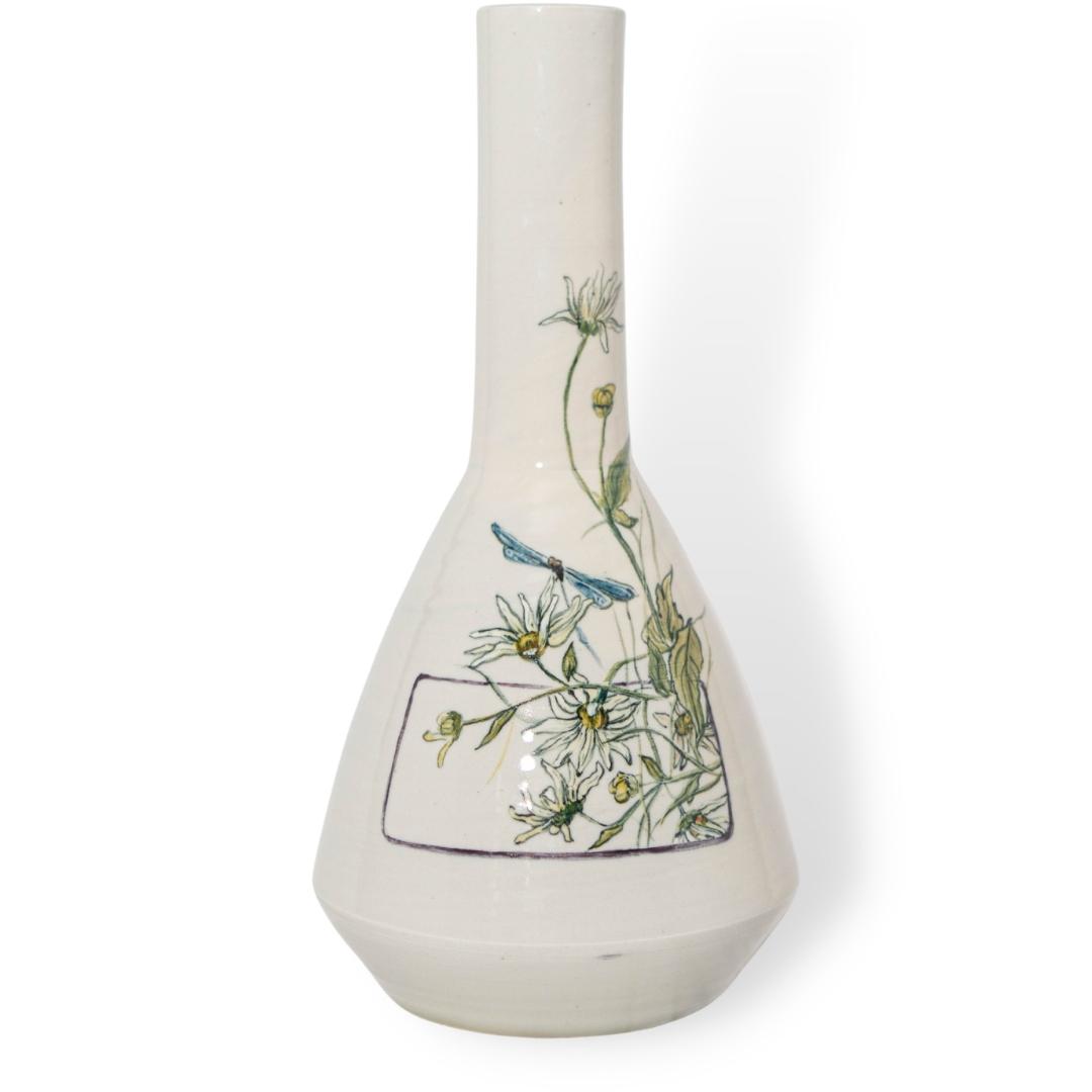 Bình Hoa Cổ Dài Chuồn Chuồn Đậu Cúc Trắng