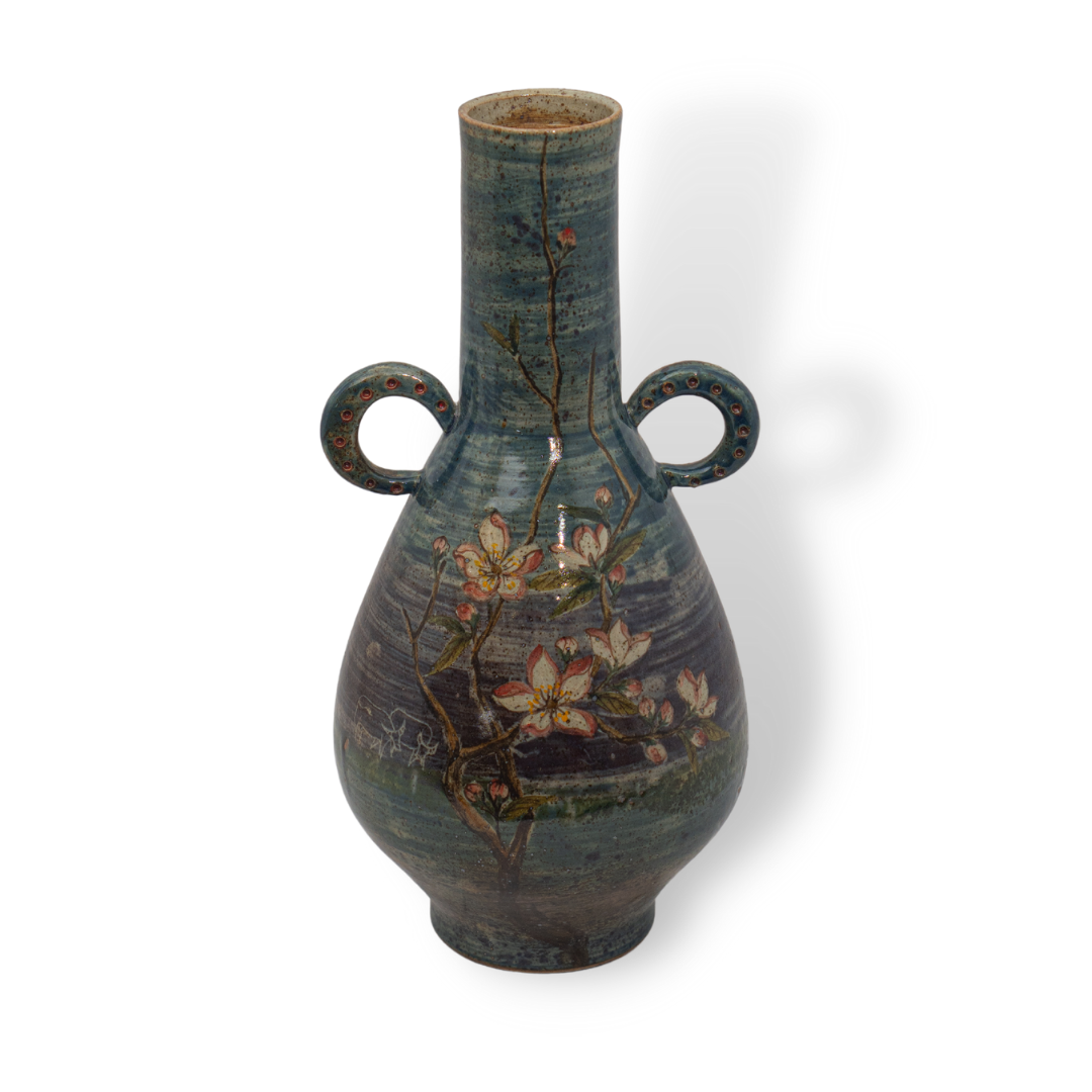 Bình Phứ Cầu Hoa Đào Men Lam