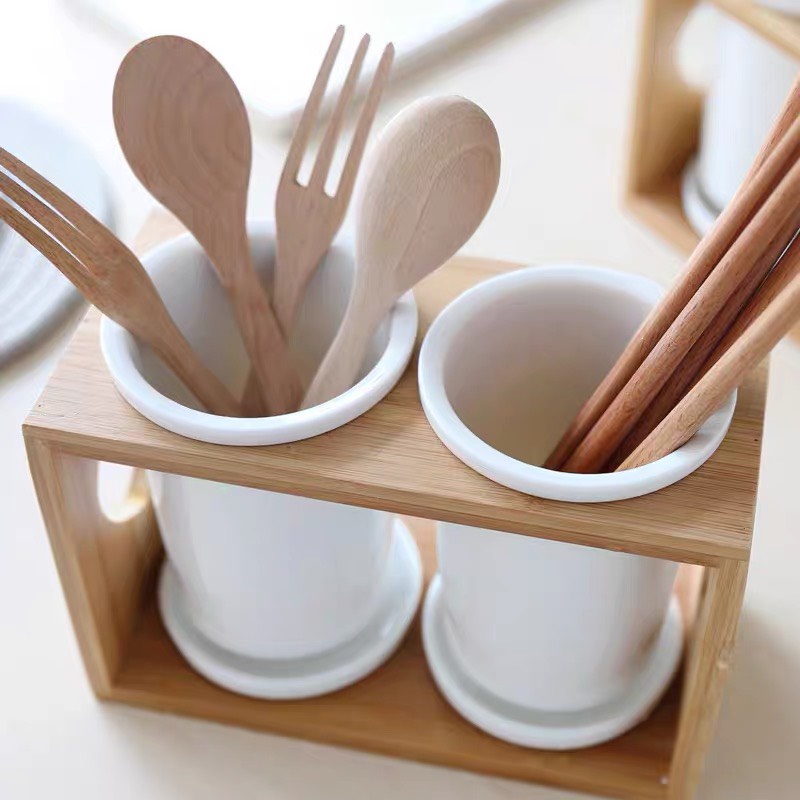 Bộ Ống Đựng Đũa Màu Trắng