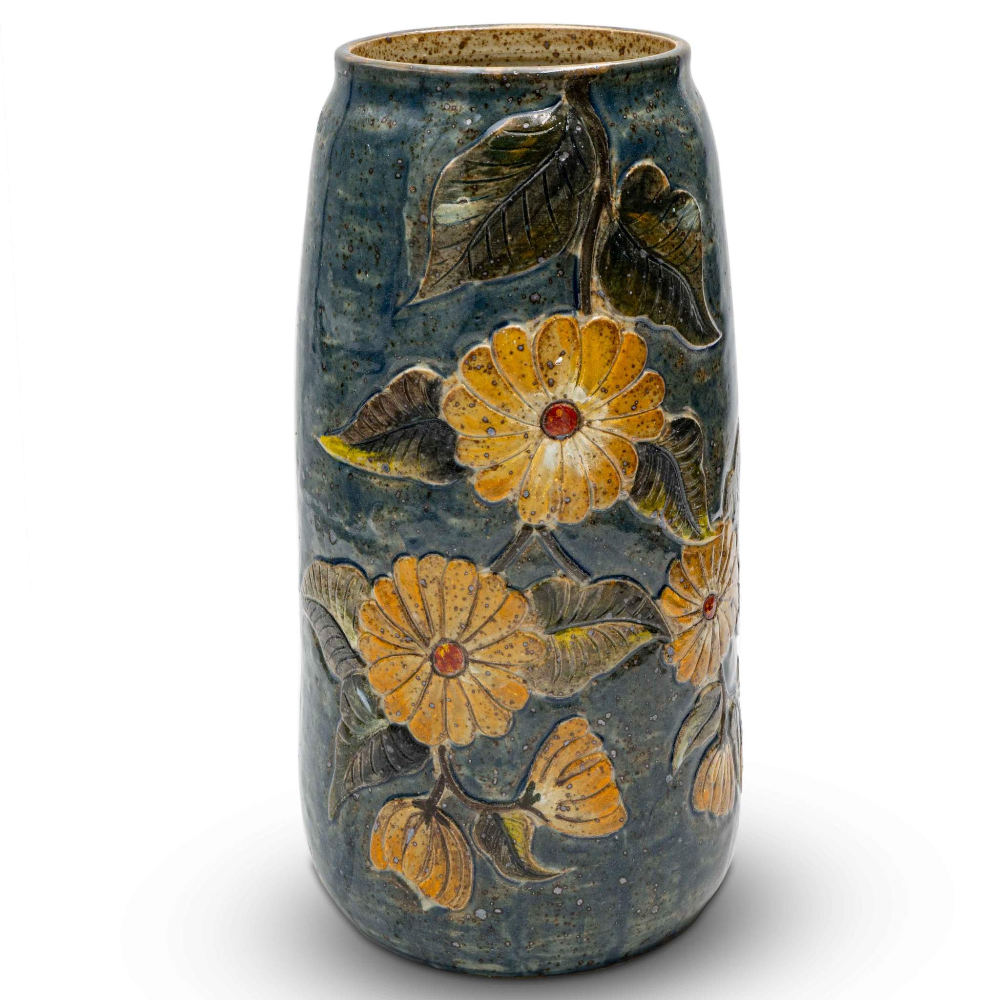 Bình Hoa Men Xanh Hoa Đồng Tiền Vàng