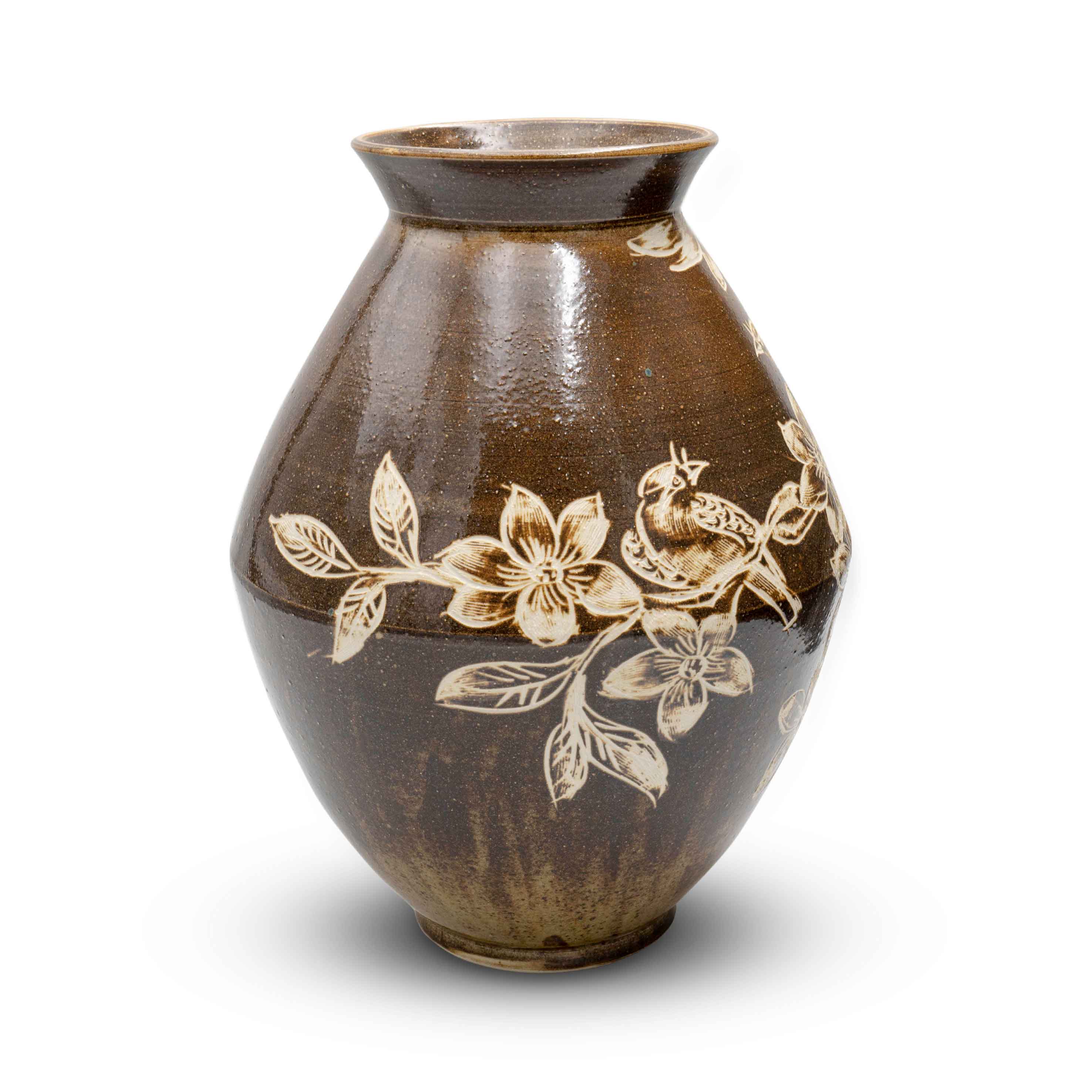 Bình Men Mật Khắc Chim