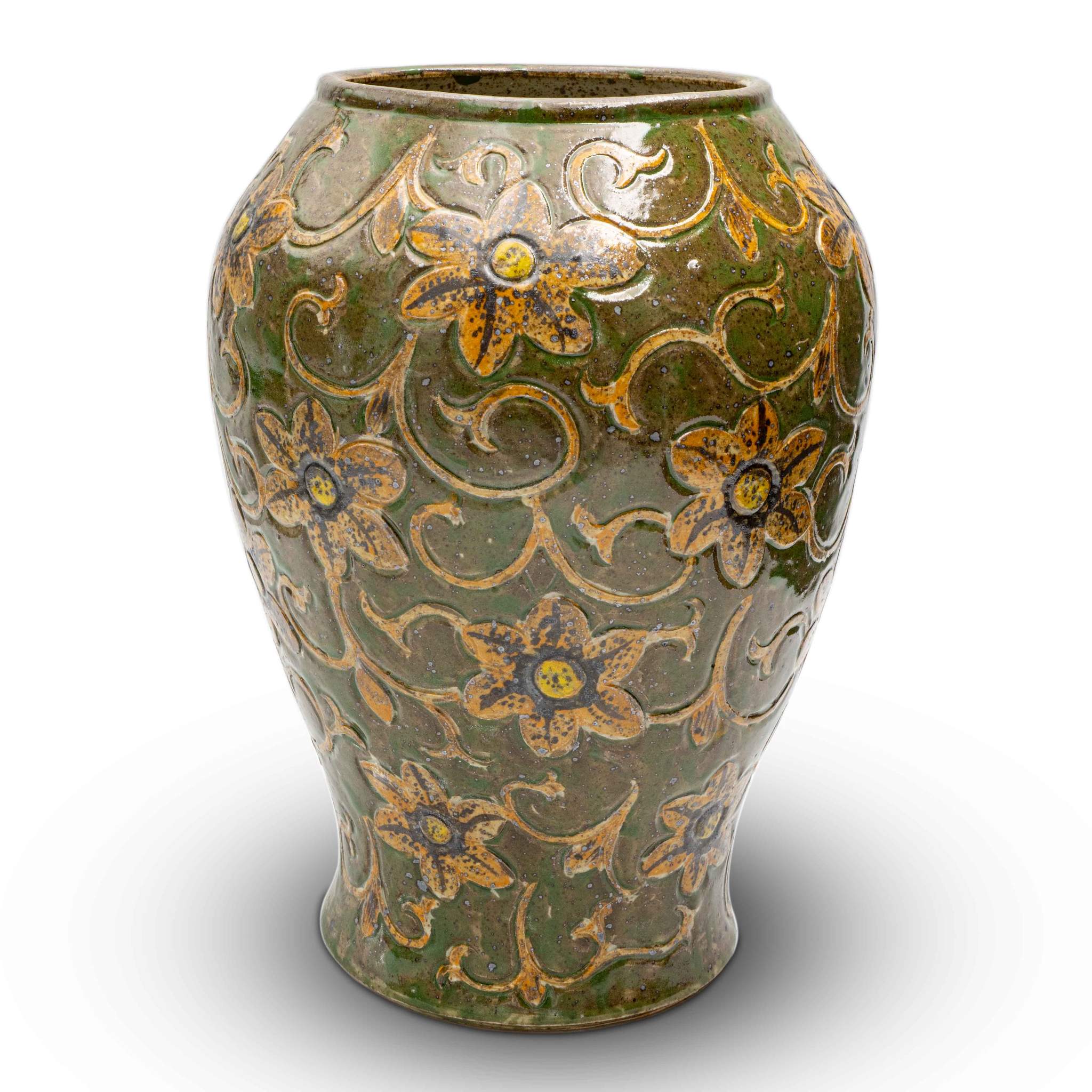 Bình Hoa Men Xanh Họa Tiết Hoa Dây