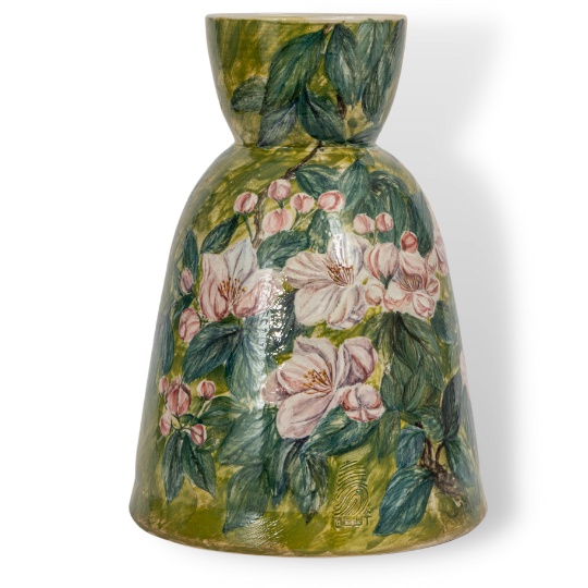 Bình Gốm Cắm Hoa, Họa Tiết Chùm Hoa Nở Rộ, Dáng Bó Mạ Độc Đáo, Nền Lục