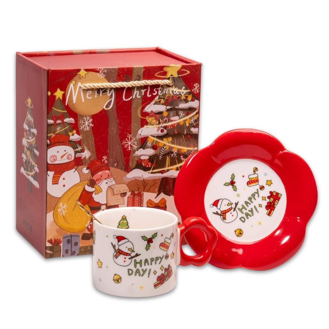 Tách Sứ Giáng Sinh Kèm Đĩa - Người Tuyết