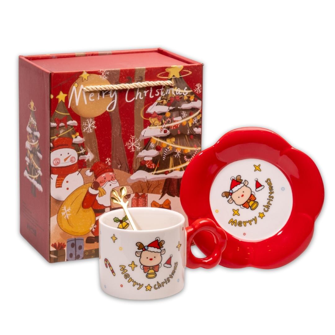 Tách Sứ Giáng Sinh Kèm Đĩa - Tuần Lộc