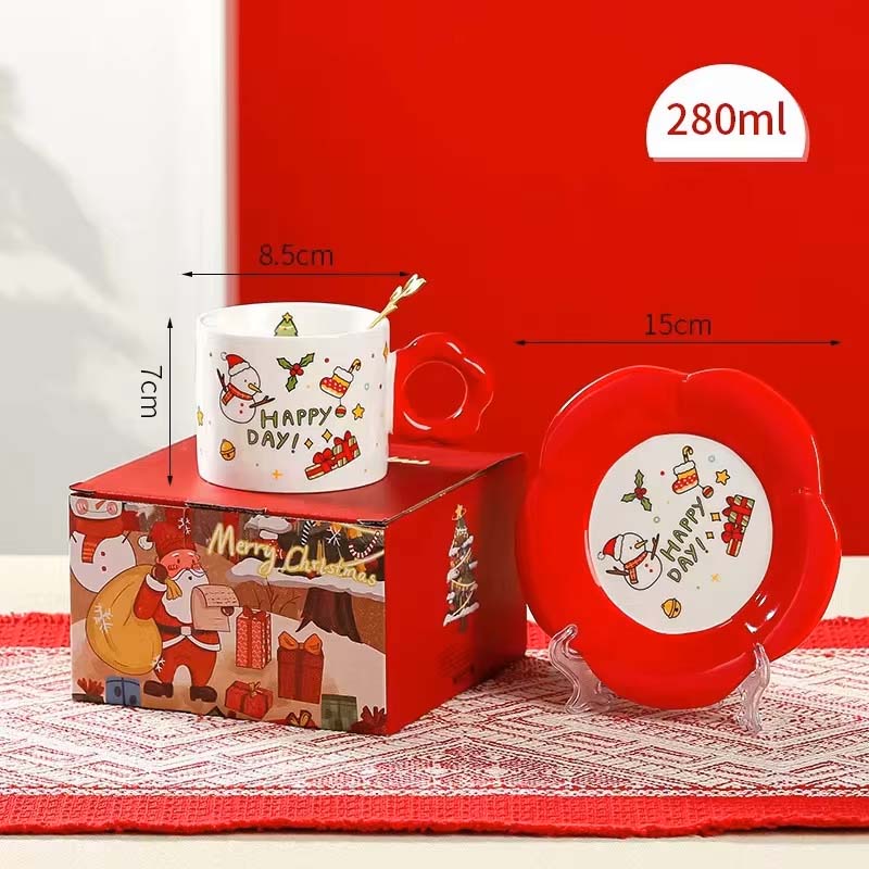 Tách Sứ Giáng Sinh Kèm Đĩa - Người Tuyết