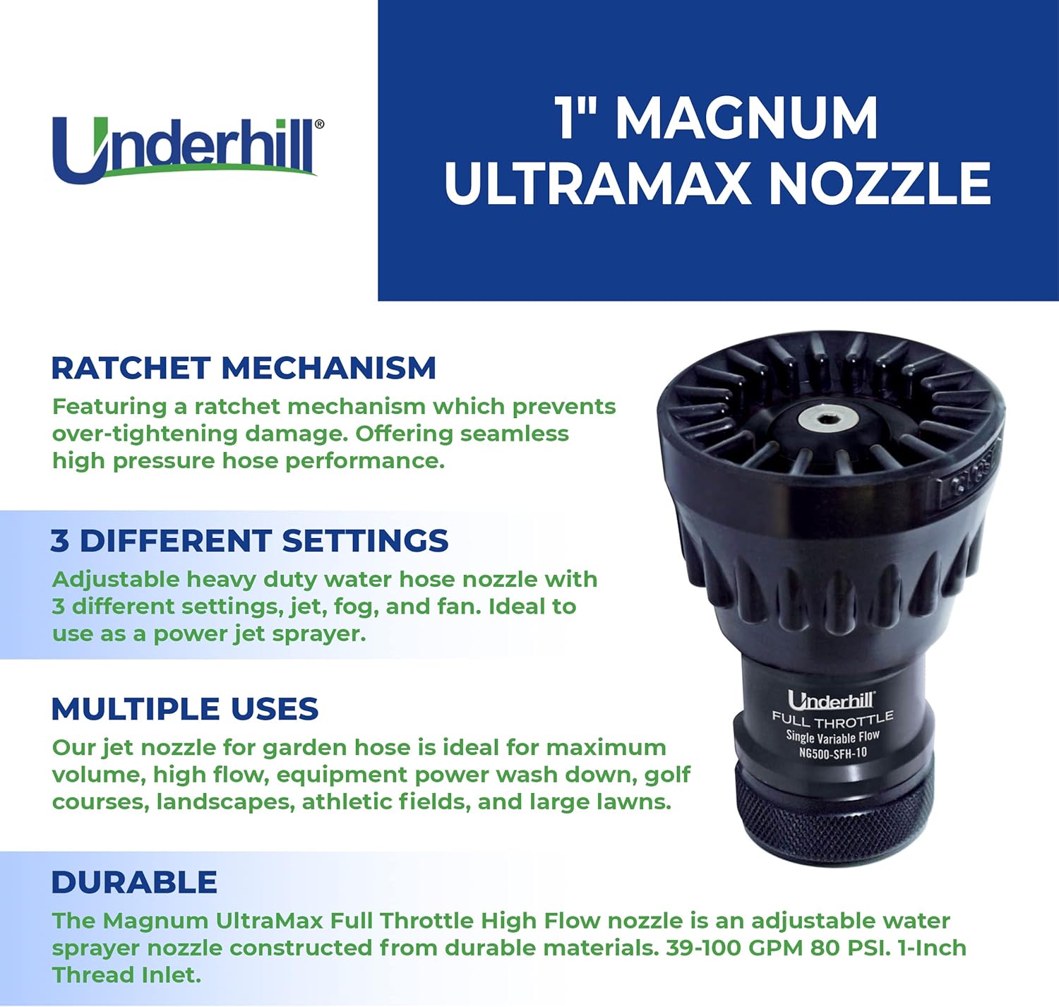 Vòi nước dòng chảy cao Underhill Magnum UltraMax, 1-inch FHT, NG500-SFH-10