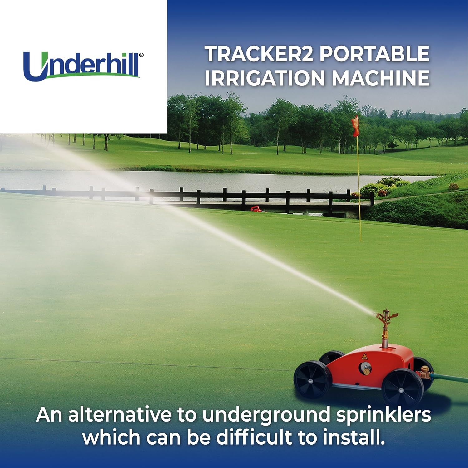 Máy tưới nước di động Underhill tracker 2, có bánh xe và vòi phun bằng đồng thau