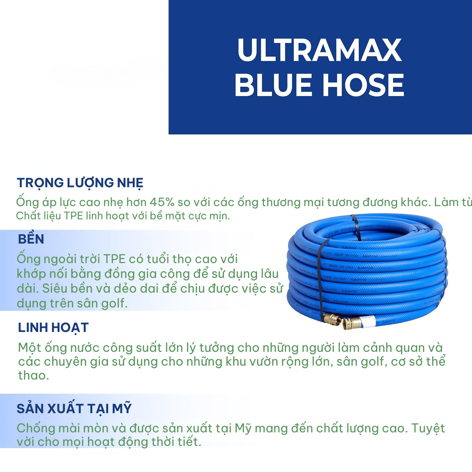 Ống nước Underhill UltraMax™ xanh dương 1in x 100ft - 300 PSI Wp - Chịu áp suất cao 1200 PSI