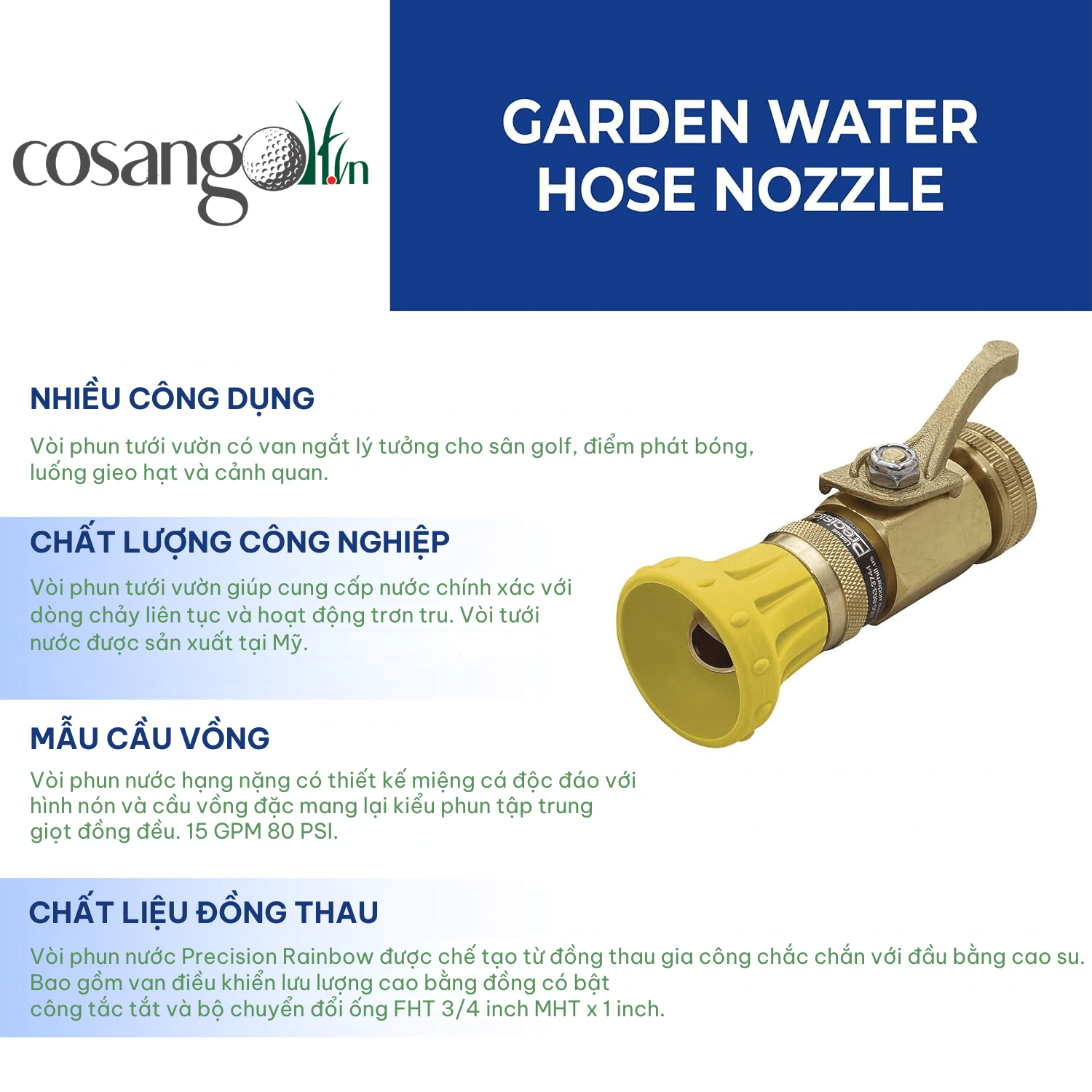 Vòi phun nước RainBow Underhill 15 GPM 80 PSI - Đầu vào ren 3/4in x 1in - HN1500CV