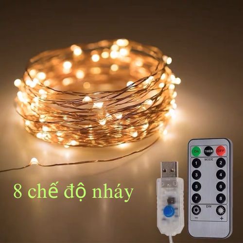 Dây đèn led đom đóm Fairy Light kèm remote chỉnh 8 chế độ nháy (cổng USB)