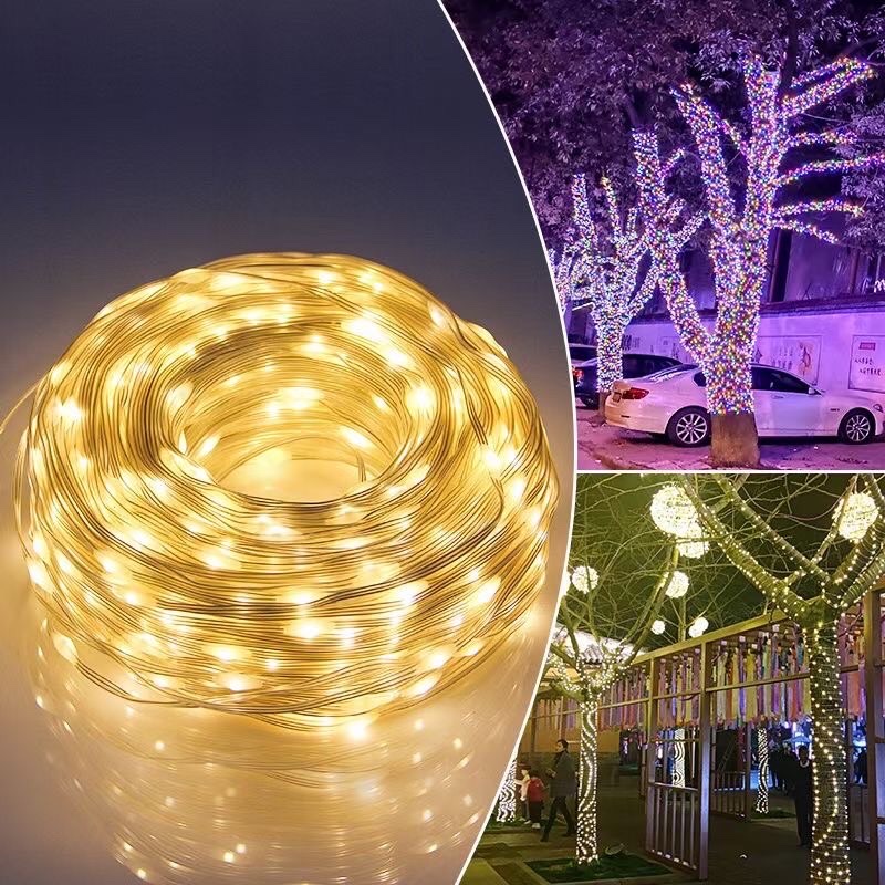 Led cuốn cây 50m/400bóng nguồn nhôm 8 chế độ