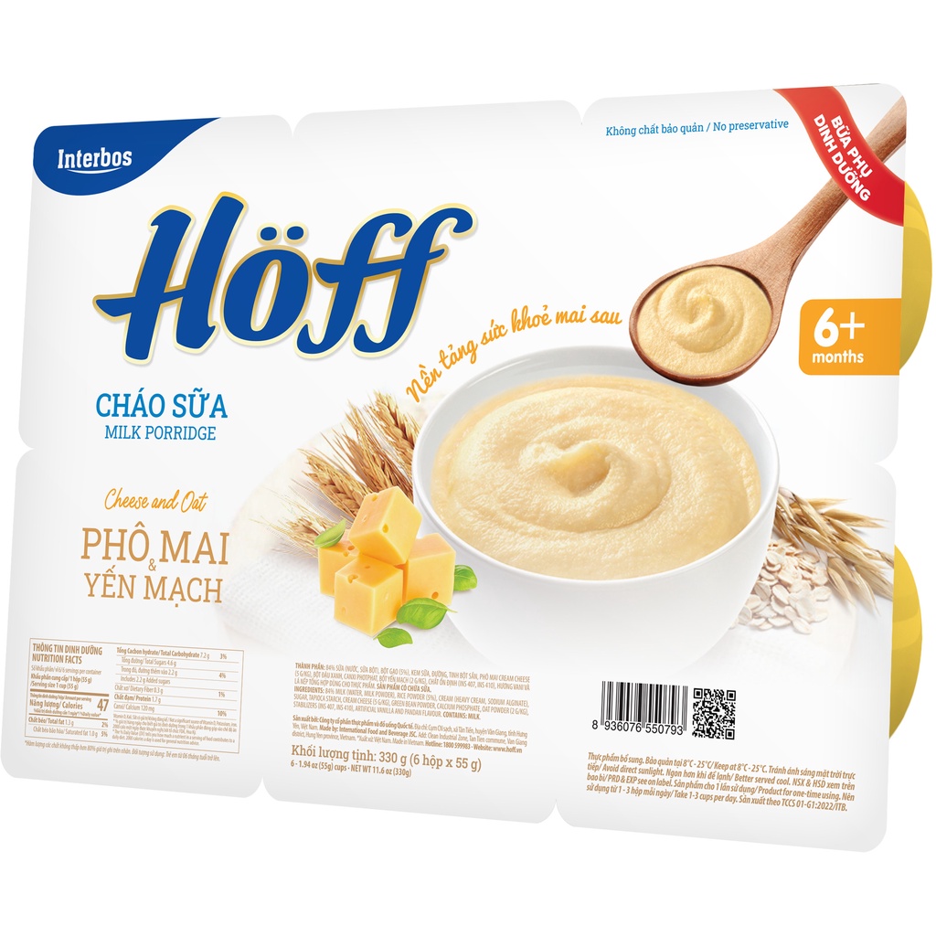 Cháo Sữa Phô Mai - Yến Mạch HOFF vỉ 6 hộp x 55g