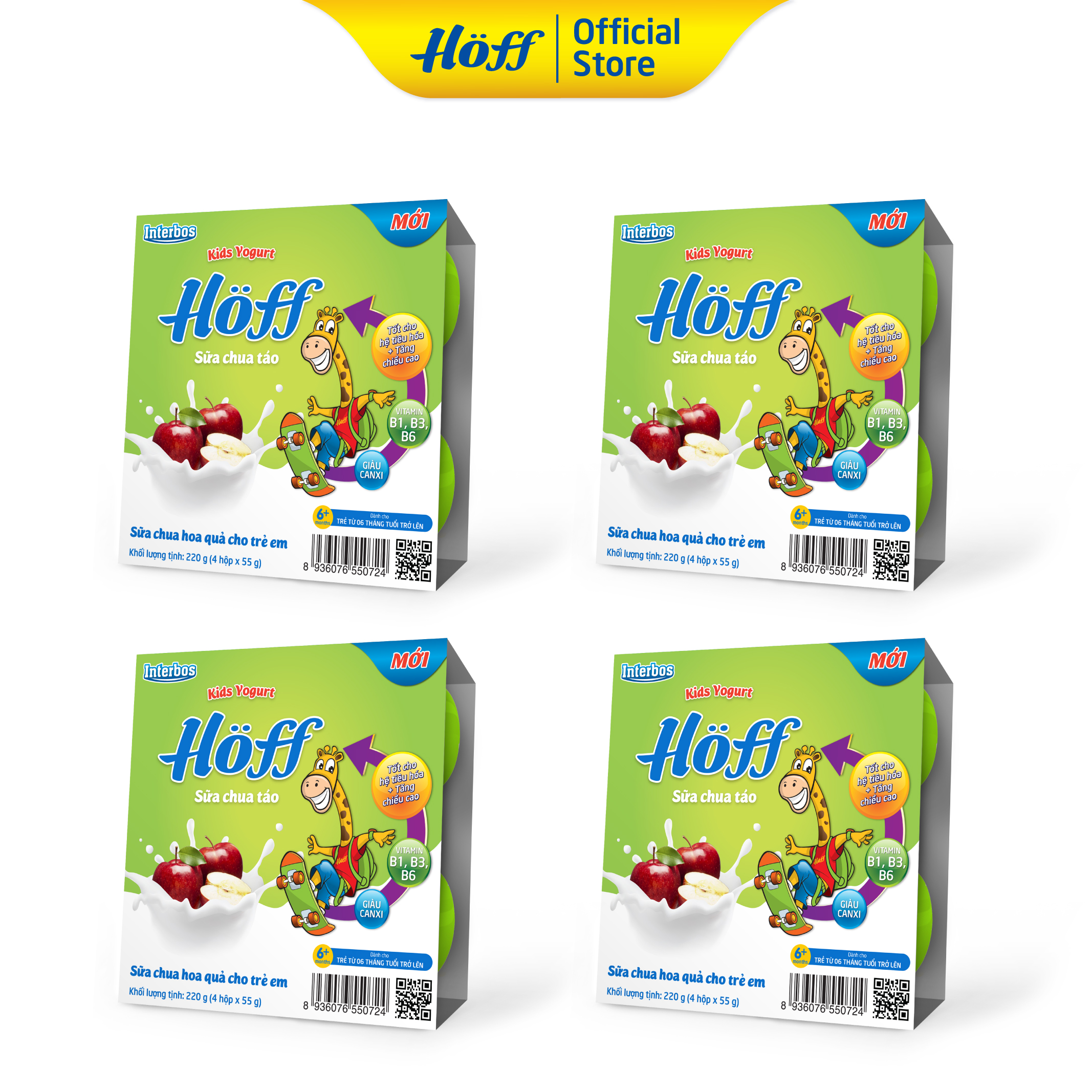 Sữa Chua trẻ em vị Táo HOFF (4 vỉ - 16 hộp)