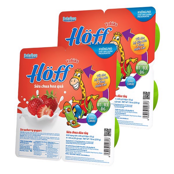Sữa chua trẻ em vị Dâu Hoff vỉ 4 hộp x 55g