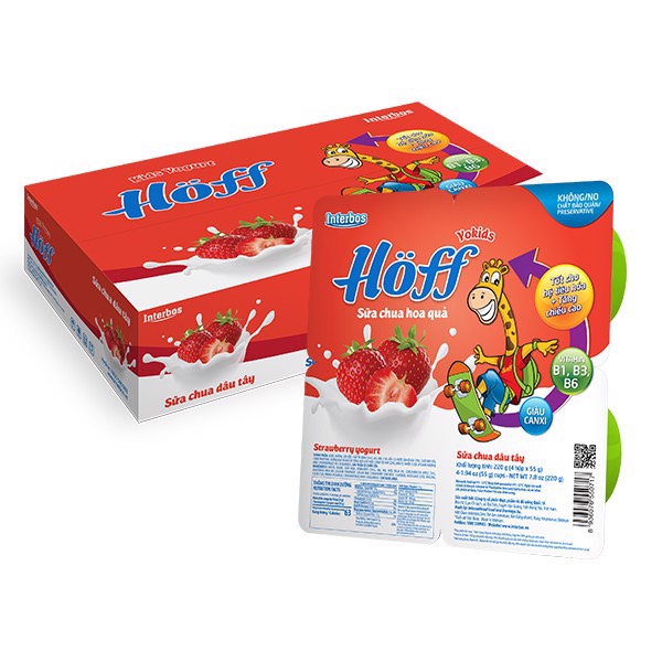 Sữa chua trẻ em vị Dâu Hoff (4 vỉ - 16 hộp)
