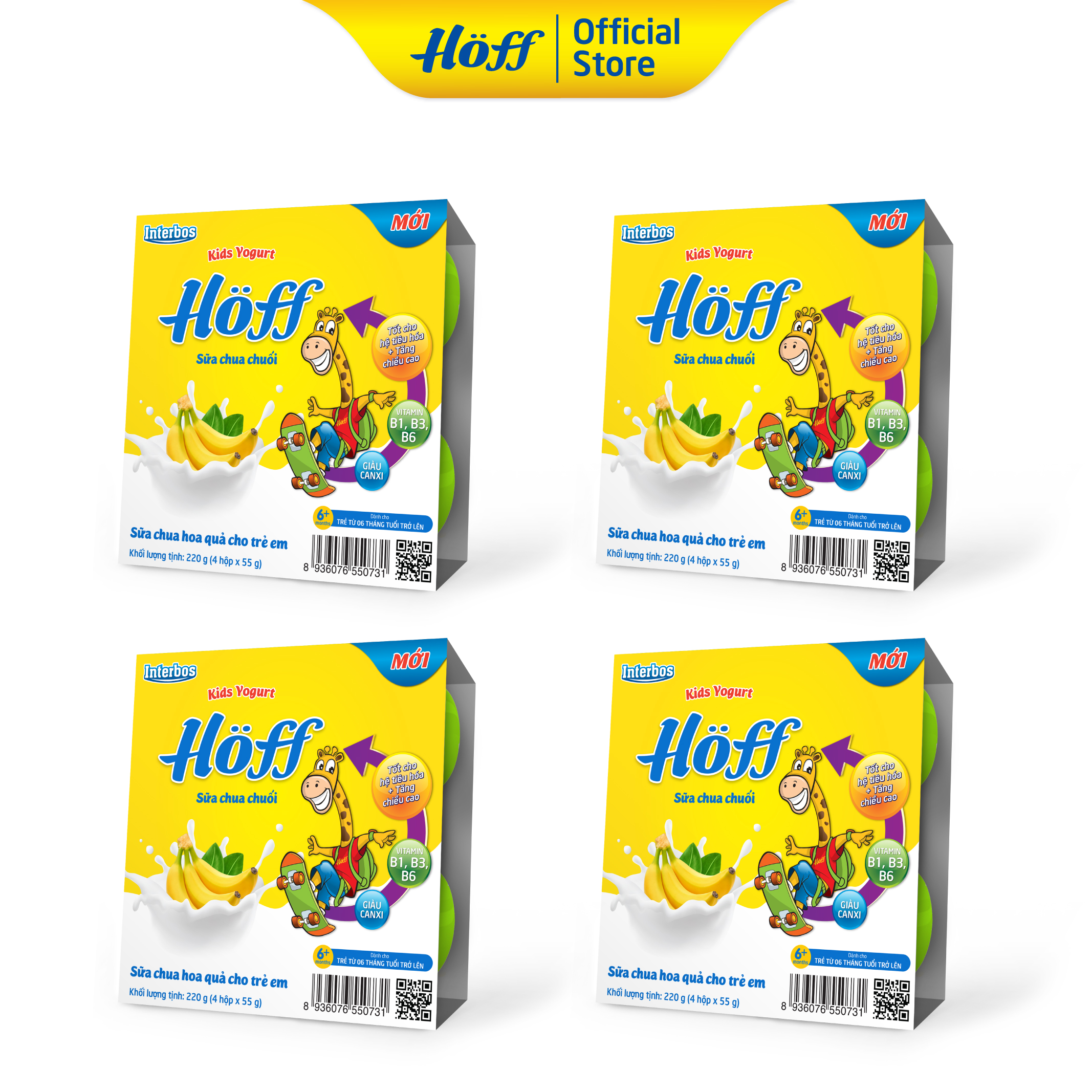 Sữa chua trẻ em vị Chuối Hoff (4 vỉ - 16 hộp)