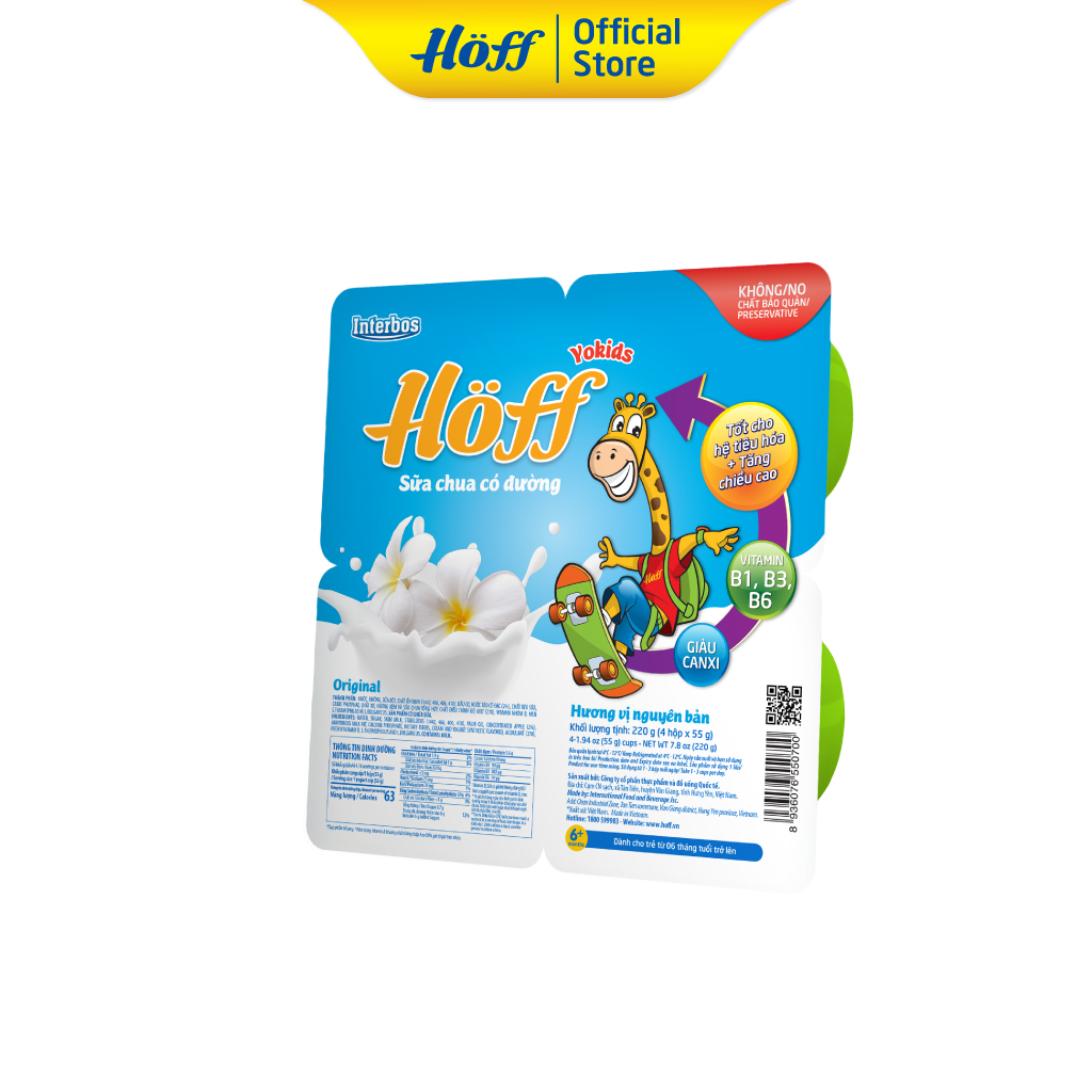 Sữa chua trẻ em vị Nguyên Bản Hoff (4 vỉ - 16 hộp)