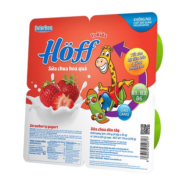 Sữa chua trẻ em vị Dâu Hoff (4 vỉ - 16 hộp)