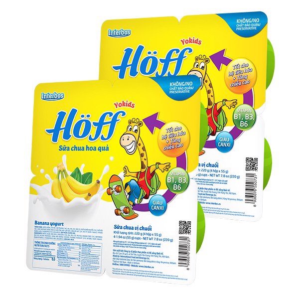 Sữa chua trẻ em vị Chuối Hoff (1 thùng - 48 hộp)