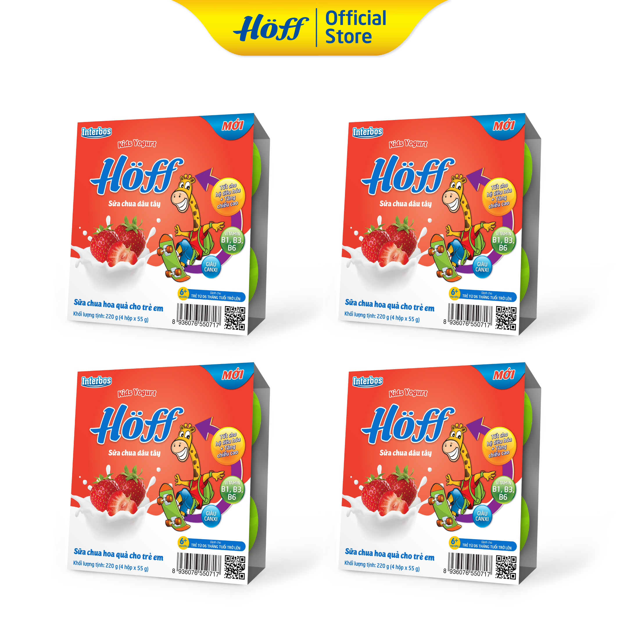 Sữa chua trẻ em vị Dâu Hoff (4 vỉ - 16 hộp)