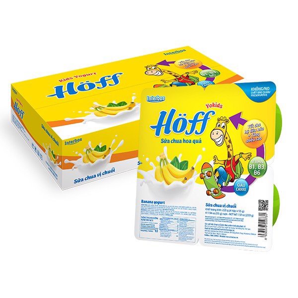 Sữa chua trẻ em vị Chuối Hoff (4 vỉ - 16 hộp)