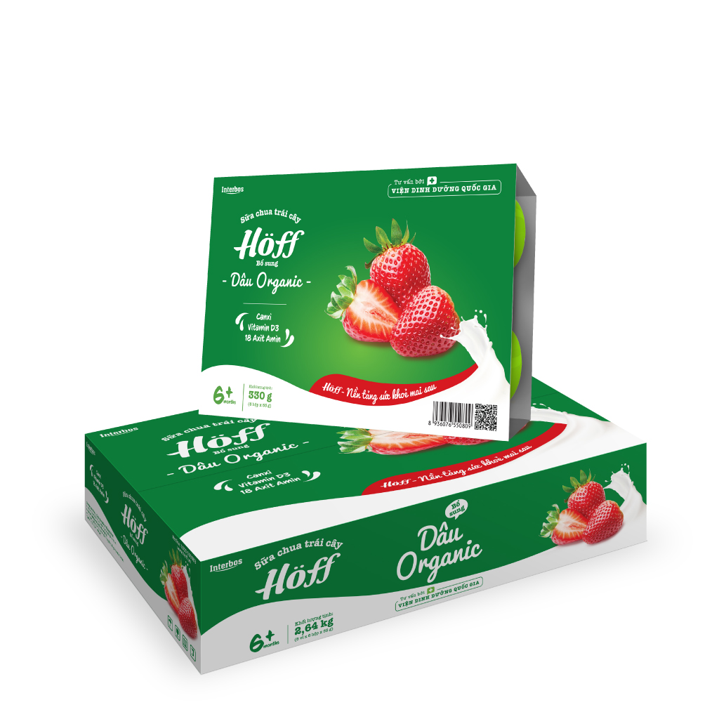 Sữa Chua Dâu Organic Hoff vỉ 6 hộp x 55g