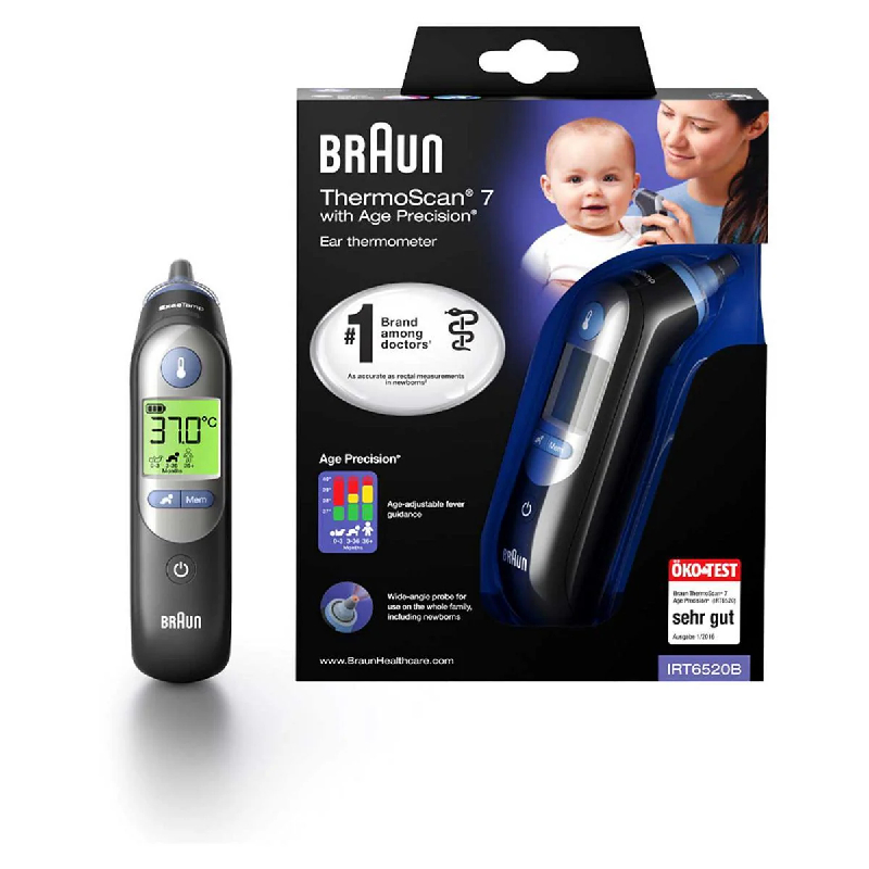 Bảng thông số kỹ thuật chi tiết nhiệt kế điện tử Braun IRT 6520 màu đen