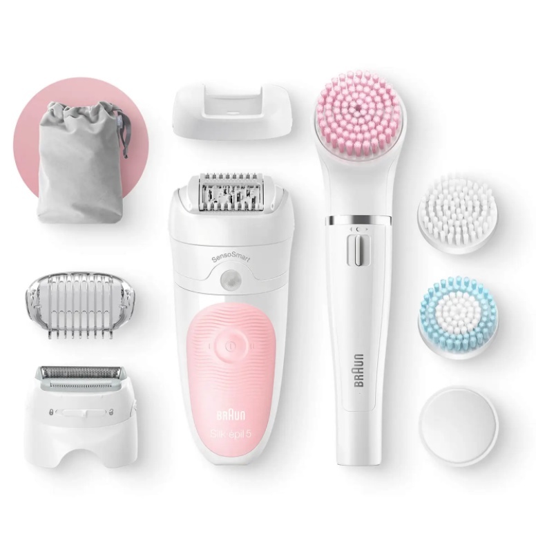 Trọn bộ phụ kiện cạo tỉa và bàn chải massage mặt đi kèm Braun Beauty Set 5 5-895