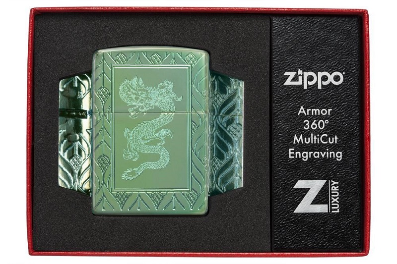 Bật Lửa Zippo 49054 Họa Tiết Rồng Xanh Ngọc Bích