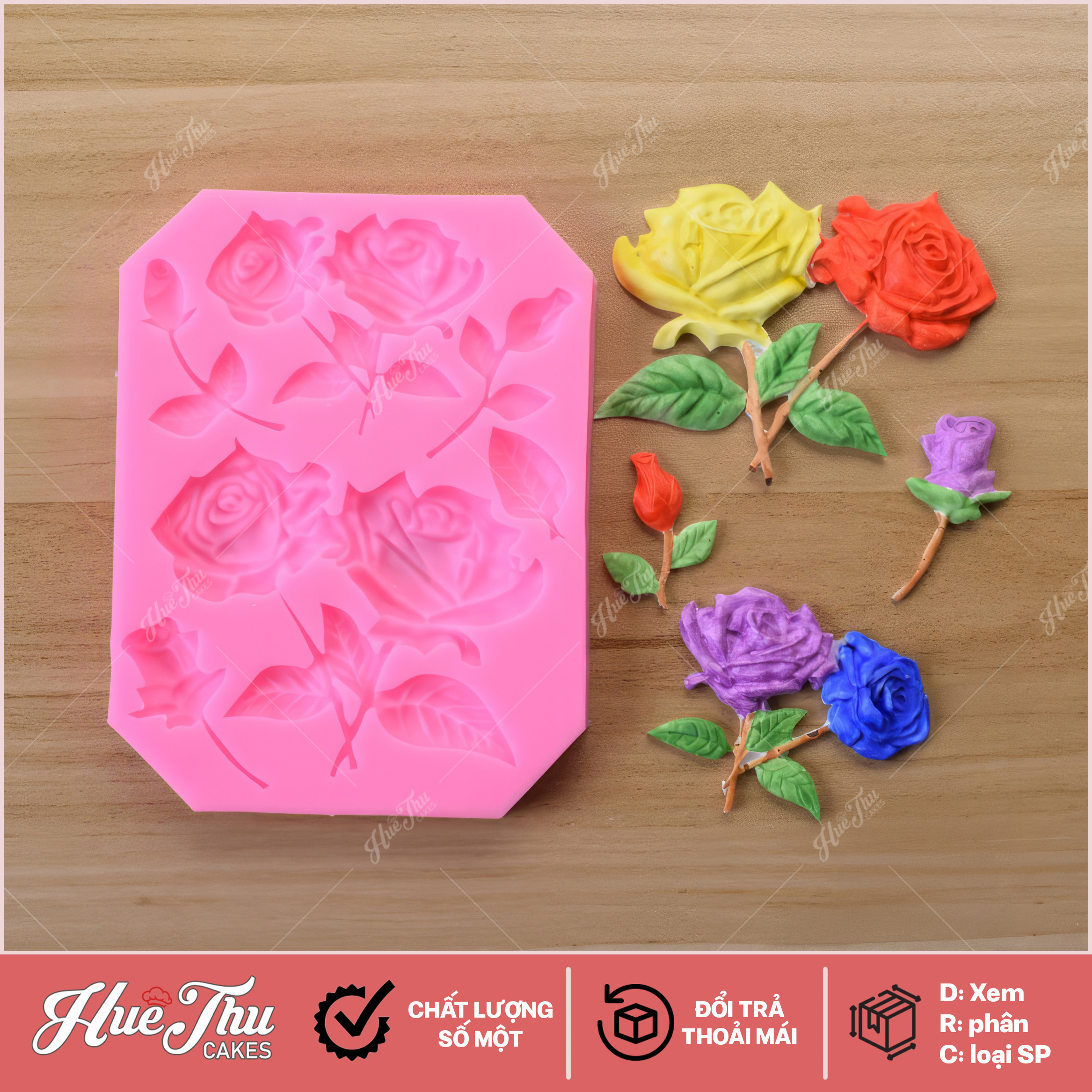 Khuôn silicon Hoa Hồng Nhỏ (4 bông) làm bánh rau câu 3D 4D nhấn xôi, fondant, socola, nến hanmade