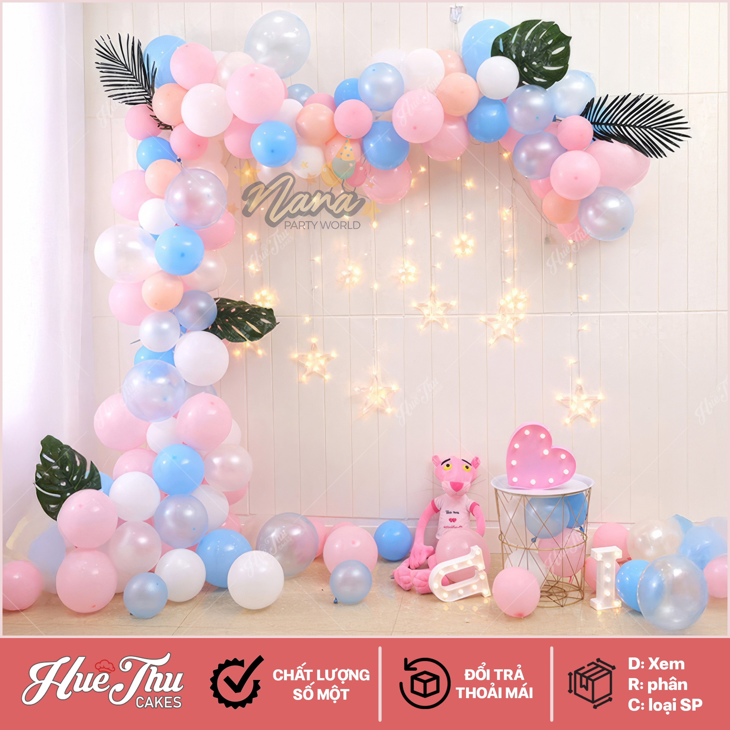 Bóng bay trang trí tiệc đủ màu (50 quả) phụ kiện trang trí sinh nhật, thôi nôi, tiệc cưới