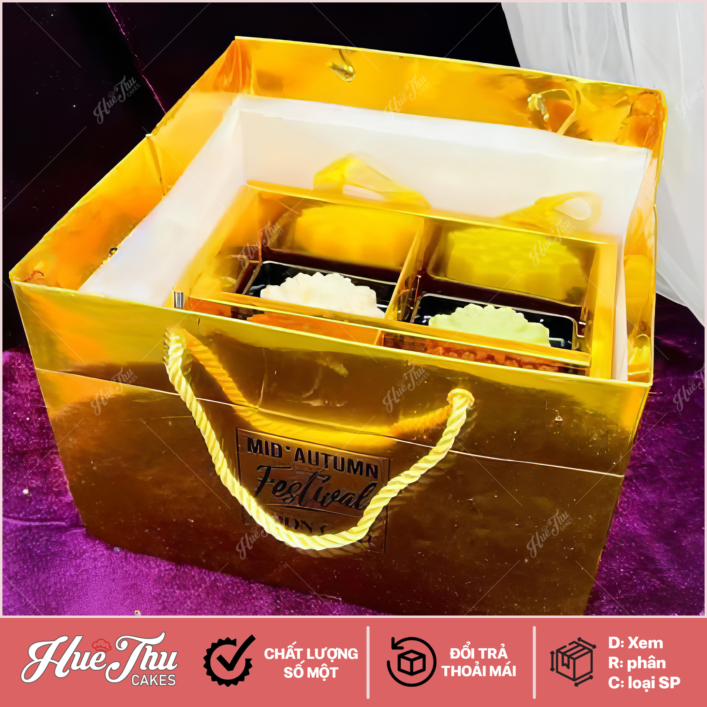 Hộp đựng bánh Trung Thu 4 bánh (5 set / túi giấy, hộp mica, hộp con)