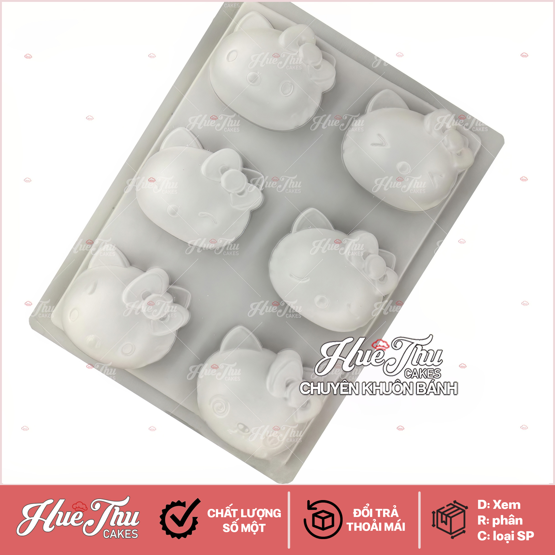 Khuôn nhựa Mèo Hello Kitty (vỉ 6 hình) làm bánh rau câu 3D 4D nhấn xôi, fondant, socola, nến hanmade