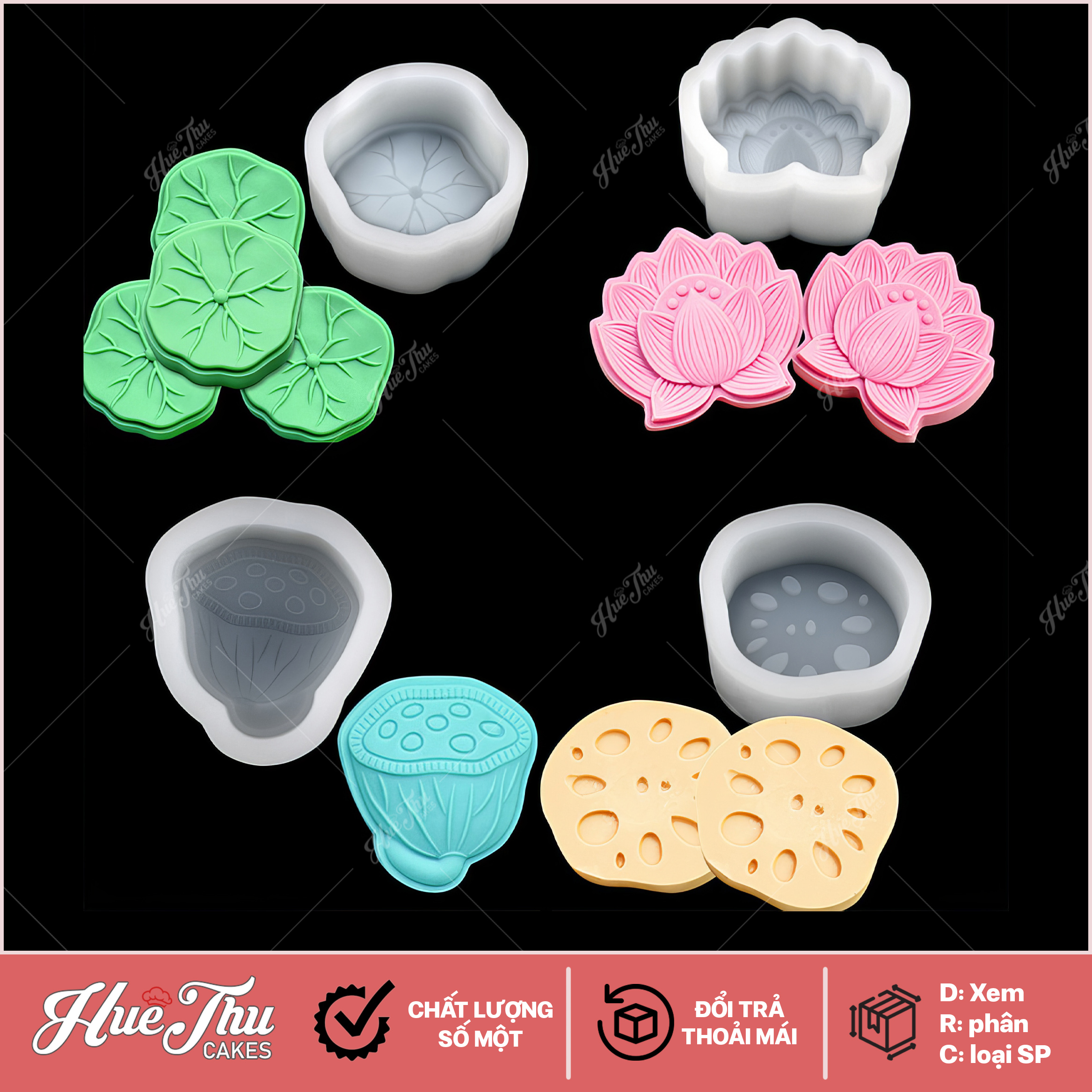 Khuôn silicon Hoa Lá Gương Sen, Lát Cắt Gương Sen làm bánh rau câu 3D 4D nhấn xôi, fondant, socola, nến hanmade