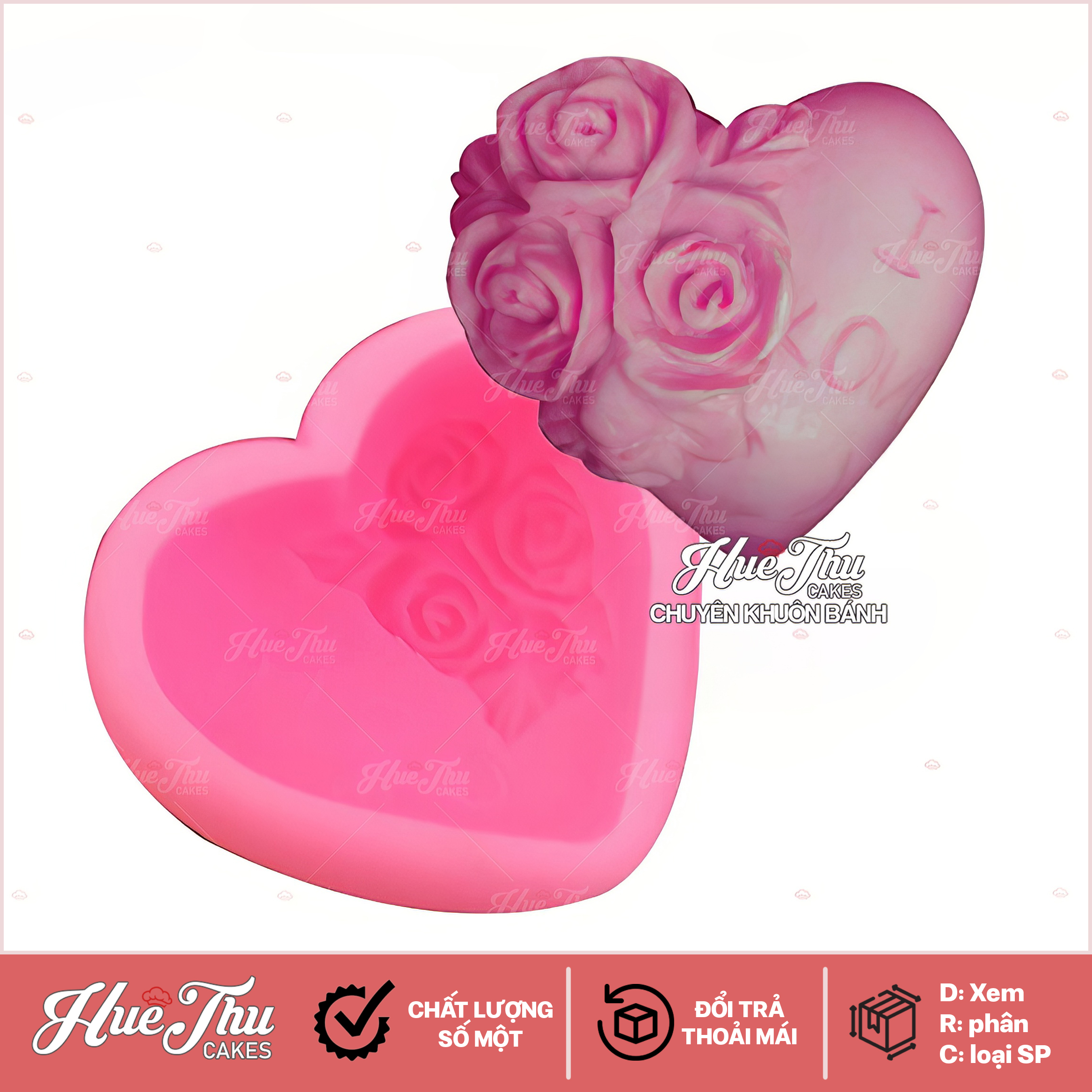 Khuôn silicon Trái Tim (3 bông hồng) làm bánh rau câu 3D 4D nhấn xôi, fondant, socola, nến hanmade