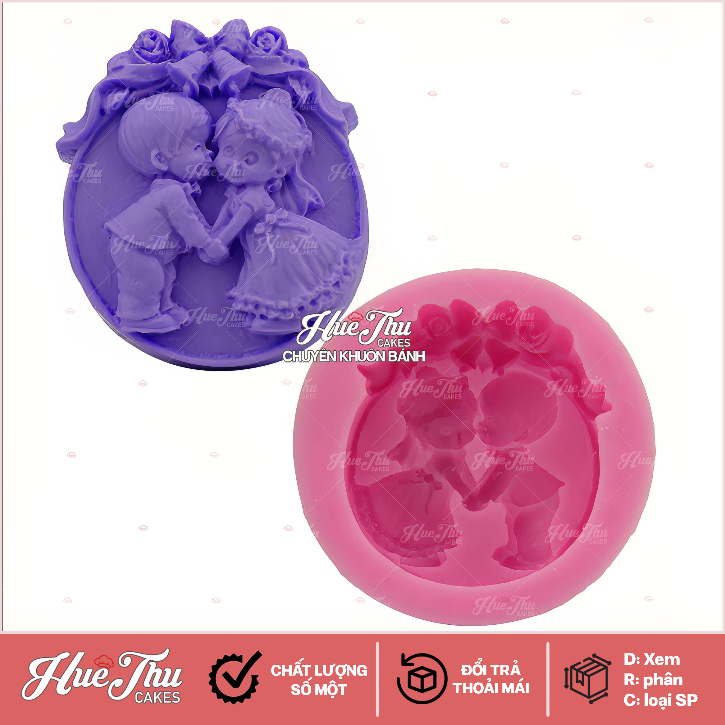 Khuôn silicon Bé Trai Bé Gái nắm tay làm bánh rau câu 3D 4D nhấn xôi, fondant, socola, nến hanmade