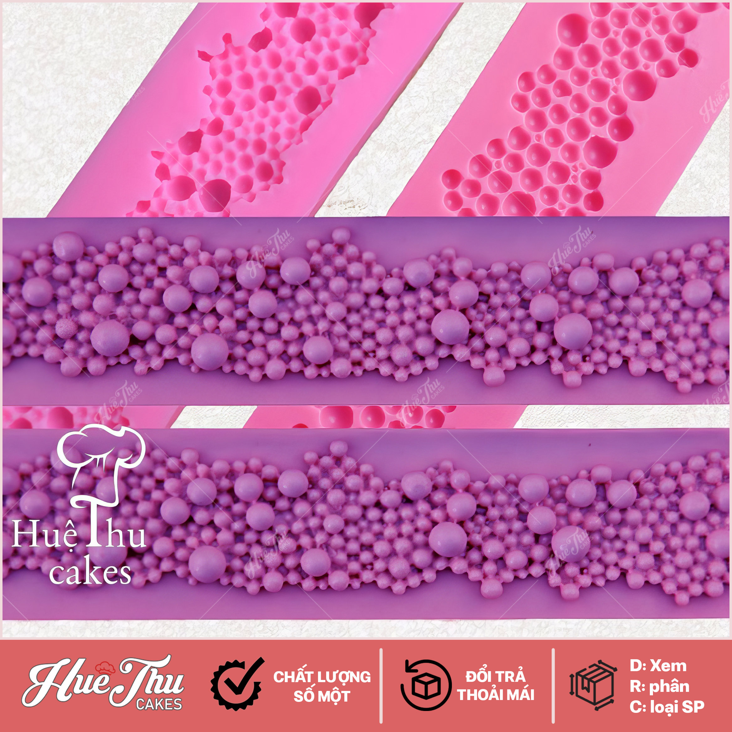 Khuôn silicon Ngọc Trai Chấm Bi (set 2 khuôn) ốp viền cho bánh rau câu 3D 4D