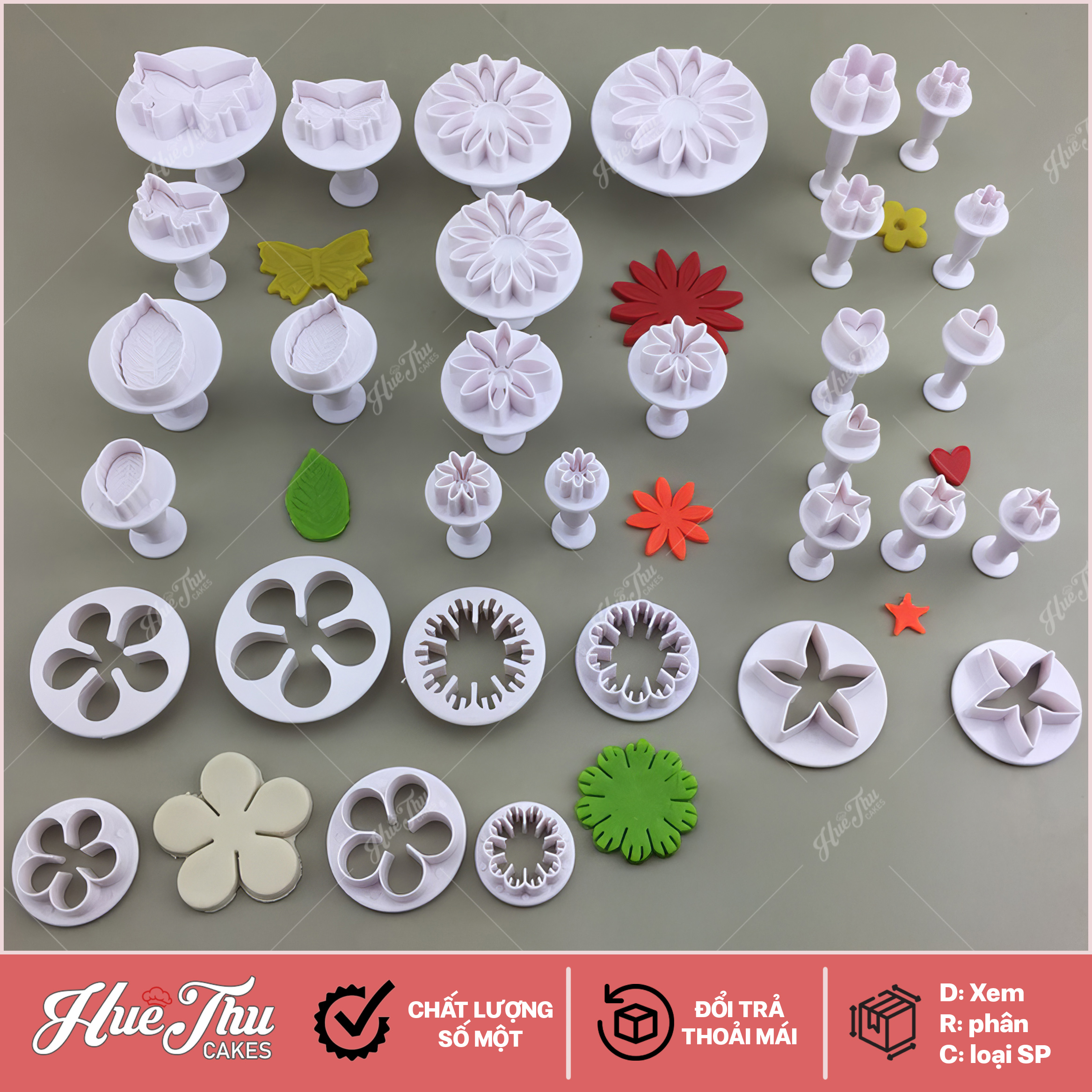 Khuôn nhấn Cutter (33 chi tiết) hình hoa lá, tạo hình bánh bao, bánh quy, bánh mì, rau câu, xôi hoa