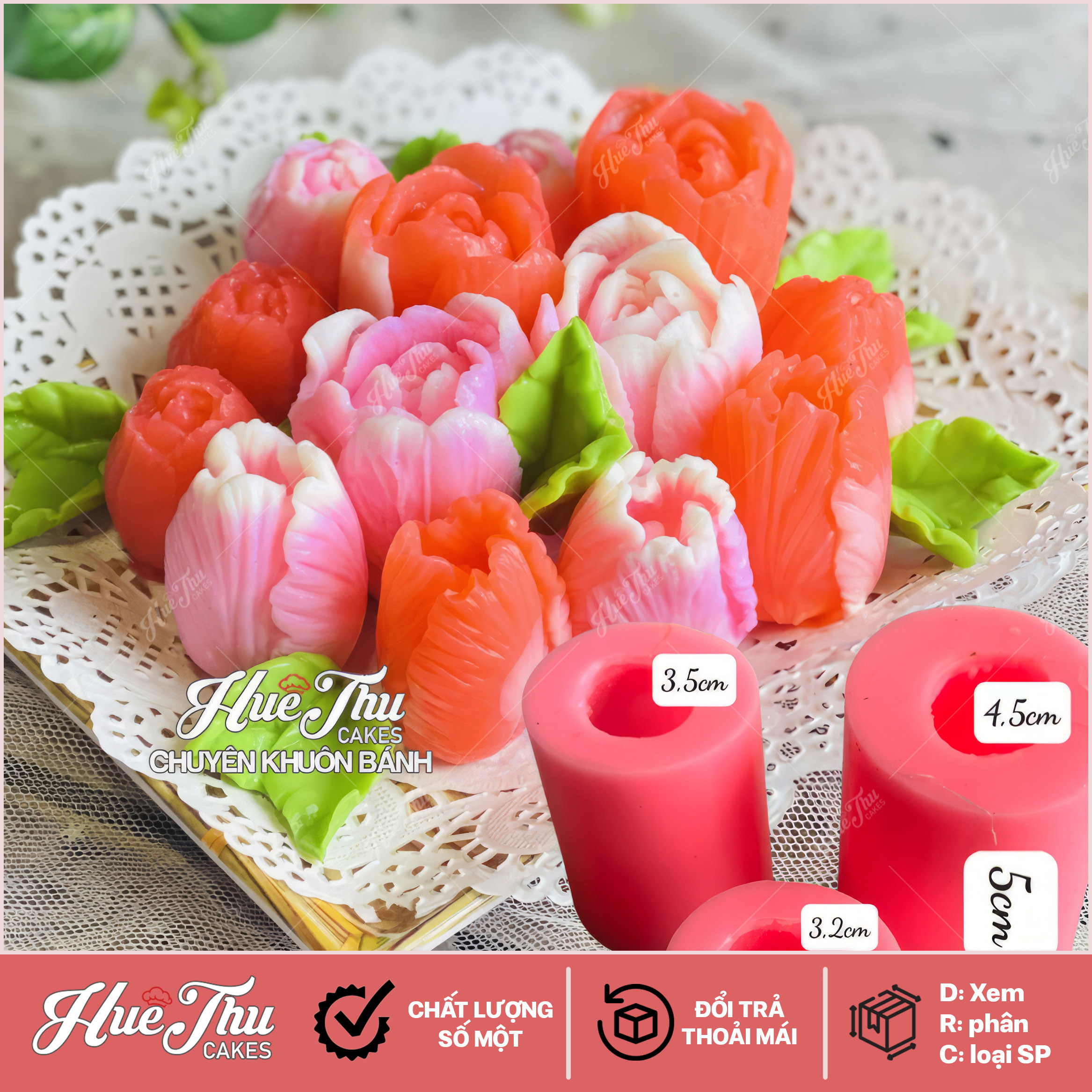 Khuôn silicon hoa Tulip (3 bông) làm bánh rau câu 3D 4D nhấn xôi, fondant, socola, nến hanmade