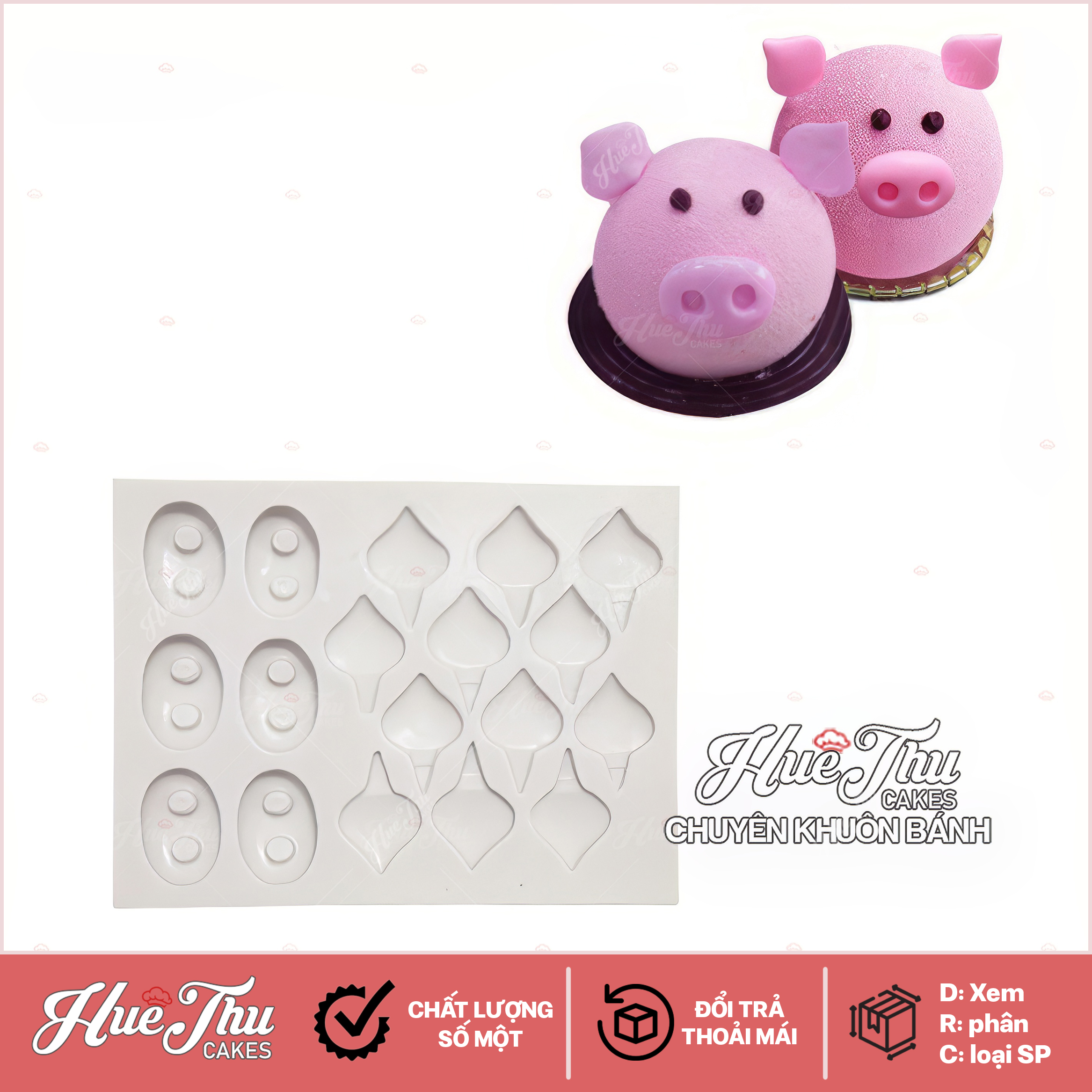 Khuôn silicon Tai Mũi Chú Lợn Con làm bánh rau câu 3D 4D nhấn xôi, fondant, socola, nến hanmade