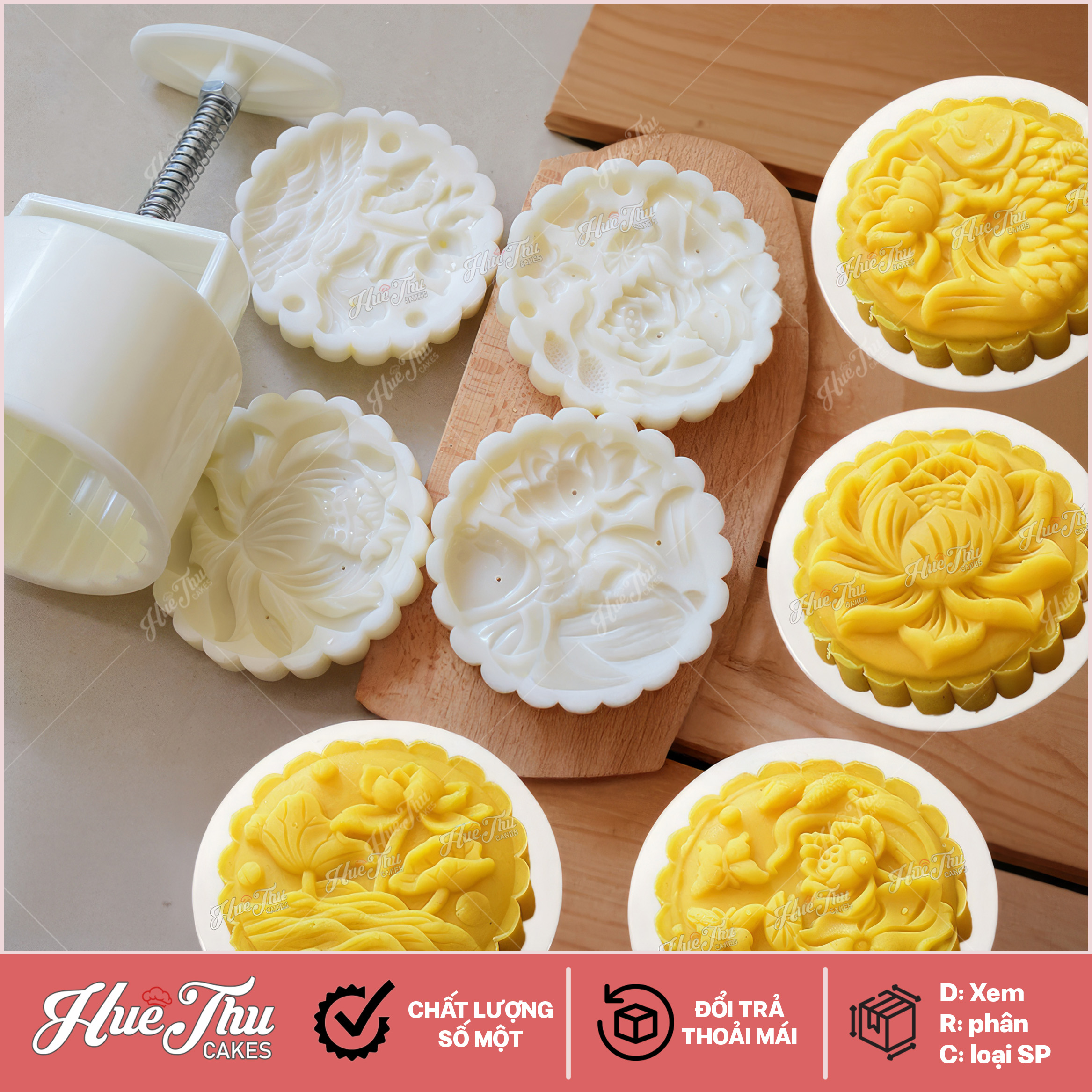 Khuôn lò xo Cá Chép Hoa Sen 150/200g (4 mặt) - khuôn làm bánh trung thu, bánh dứa, bánh cốm xu xê, nhấn xôi hoa đậu