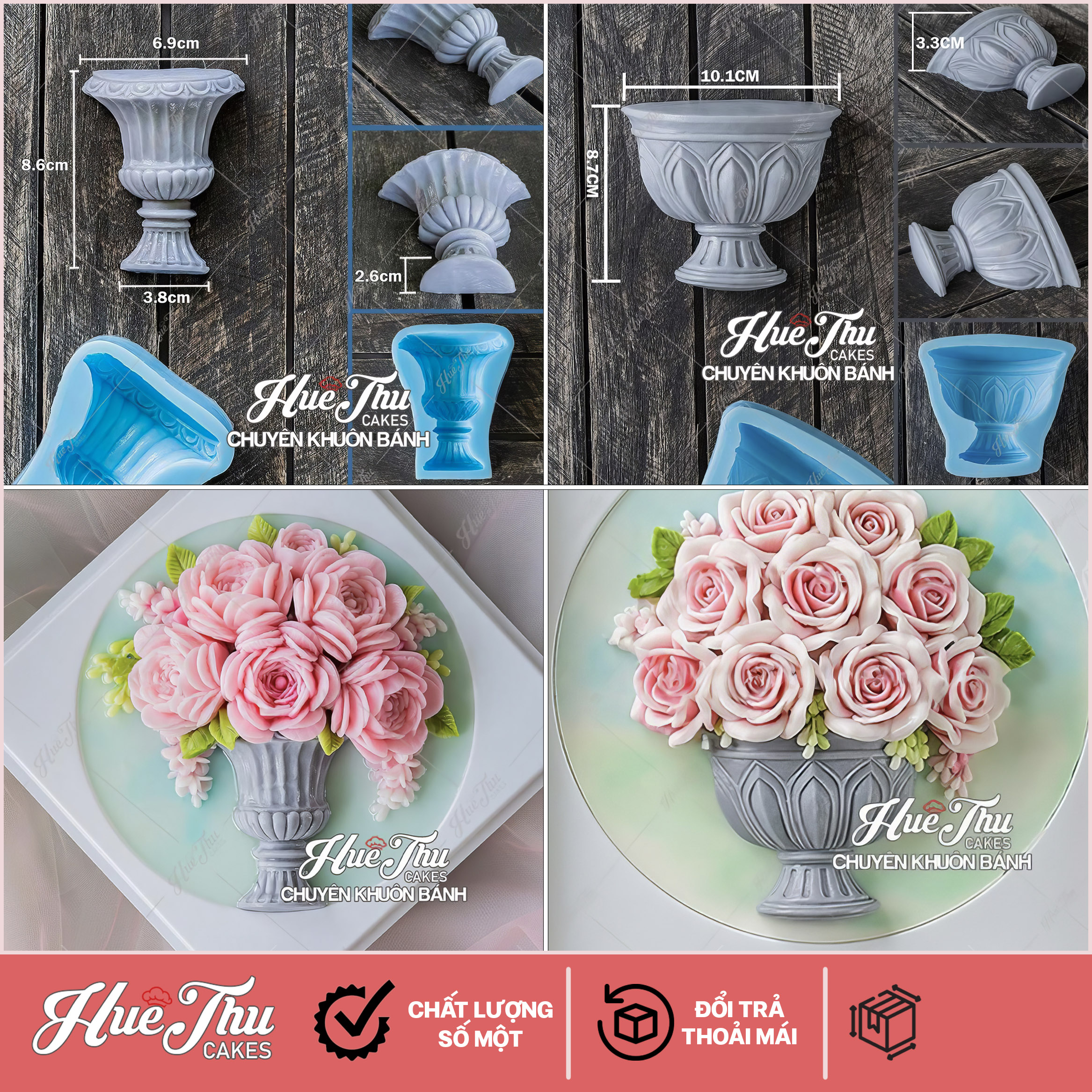 Khuôn silicon Bình Hoa làm bánh rau câu 3D 4D nhấn xôi, fondant, socola, nến hanmade