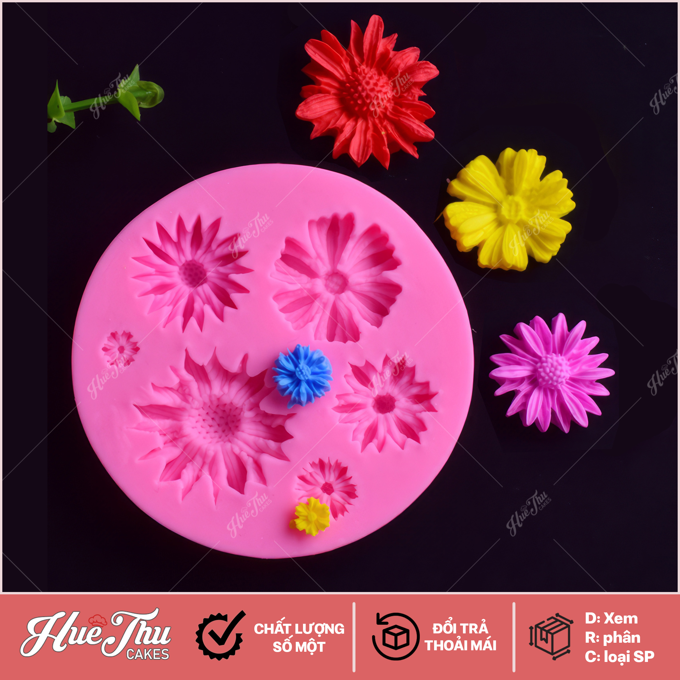 Khuôn silicon hoa Cúc trung (vỉ nhiều bông) làm bánh rau câu 3D 4D nhấn xôi, fondant, socola, nến hanmade
