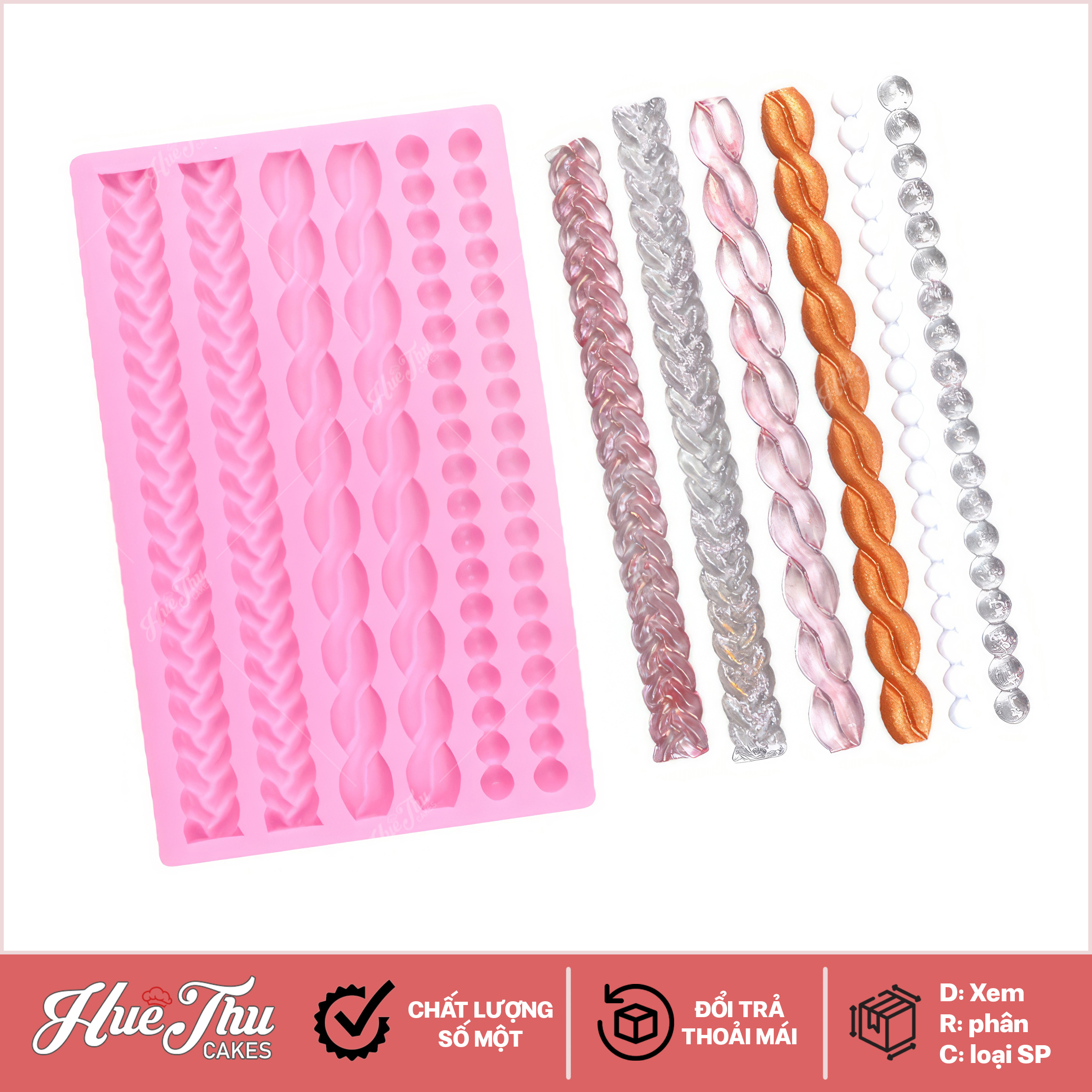 Khuôn silicon hình Dây Thừng, Chuỗi Hạt làm bánh rau câu 3D 4D nhấn xôi, fondant, socola, nến hanmade
