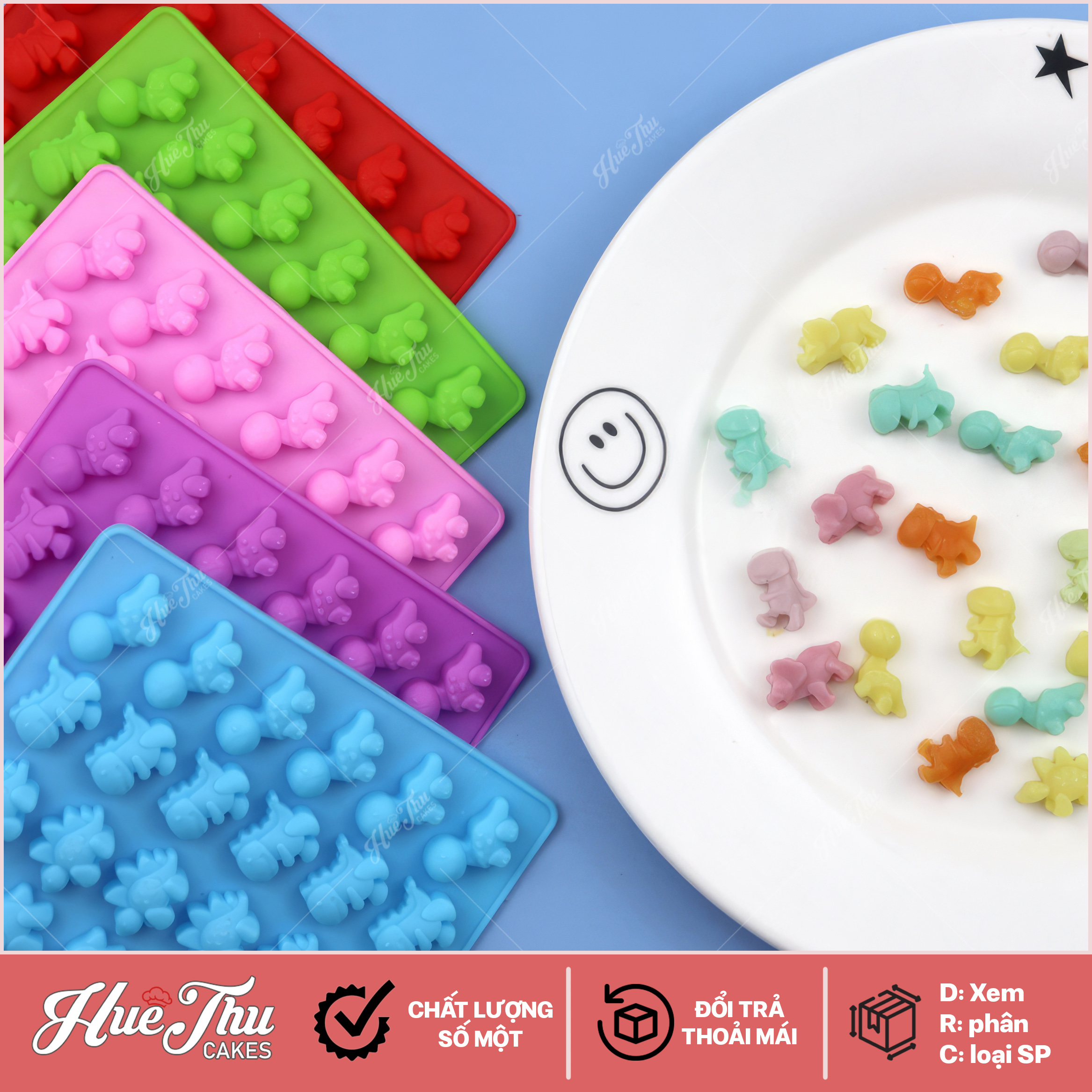 Khuôn silicon kẹo chip Khủng Long (vỉ 48 hình) làm kẹo dẻo, chip chip, rau câu mini, thạch trà sữa