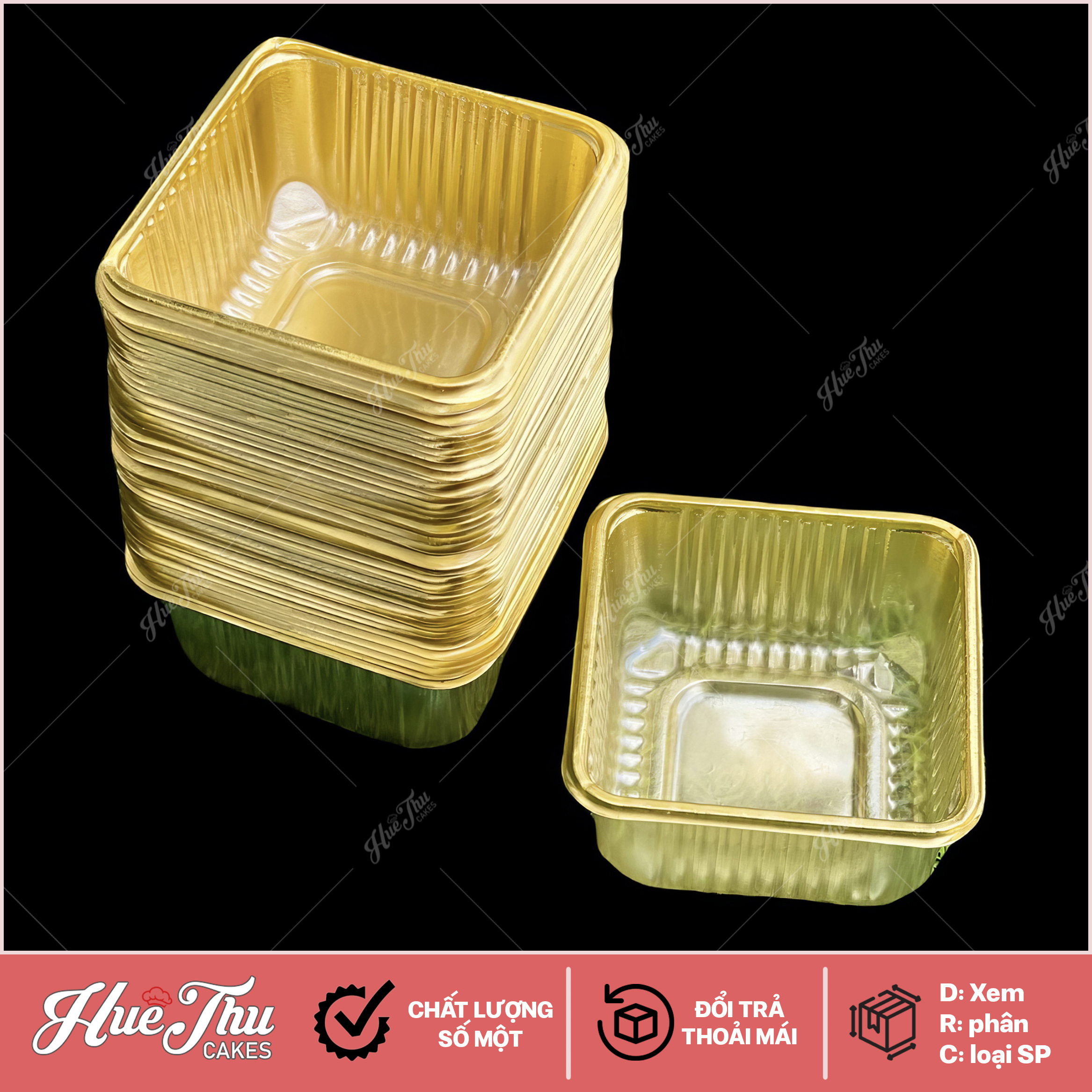 Khay nhựa vàng đựng bánh Trung Thu 7/11cm (10 cái) cho bánh 100 - 300g